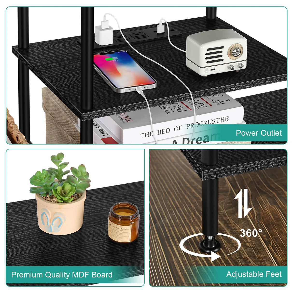 OYEAL Black Bedroom TV Stand with Storage Cabinet up to 50 inch TV, Small TV Console Table with Power Outlets 45 inch Media Entertainment Center for Living Room Bedroom OYEAL