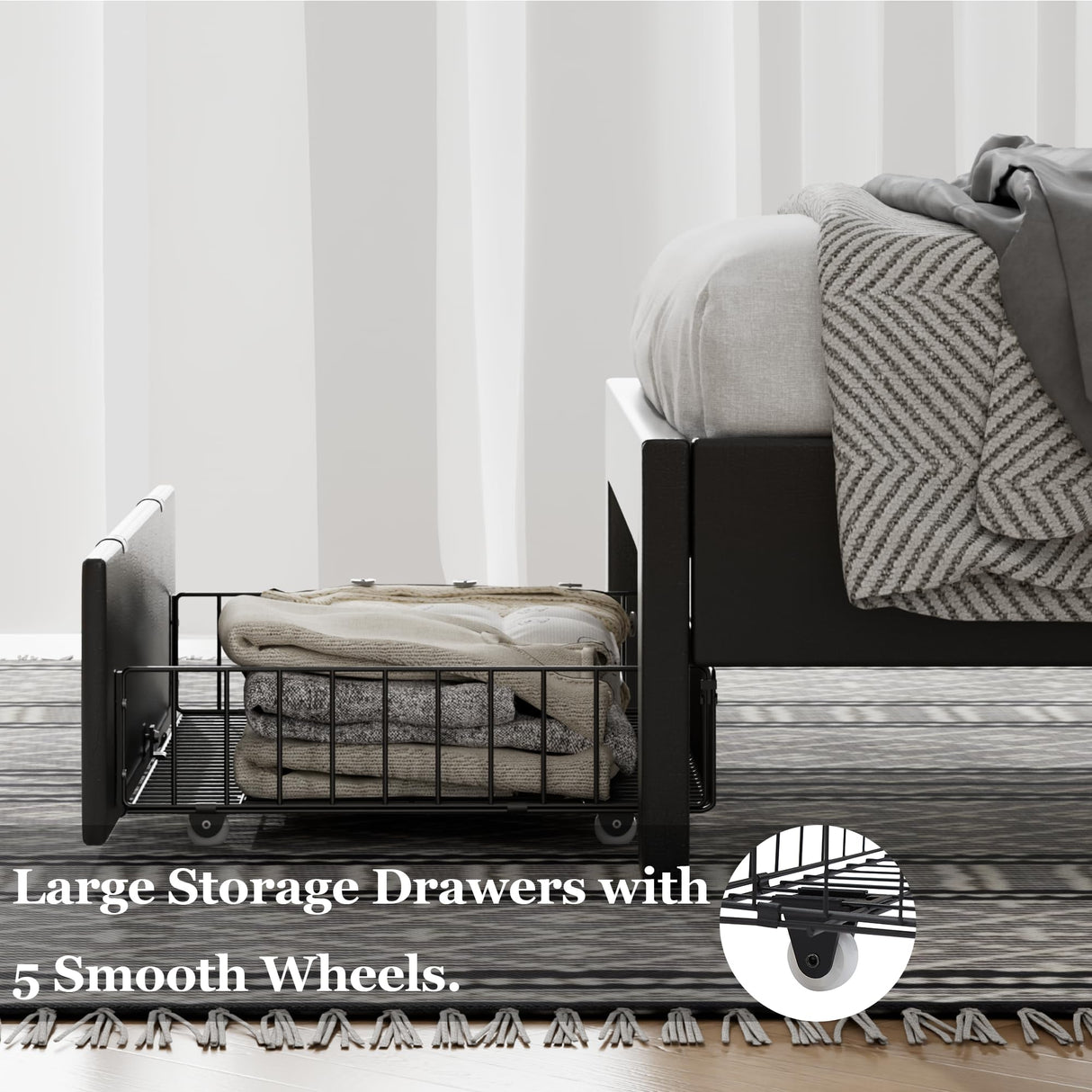 VECELO Twin Size Bed Frame with Storage Drawers, Leather Upholstered Bedframe with Diamond Tufted Headboard, Solid Wood Slat Support, No Box Spring Needed, PU Black VECELO