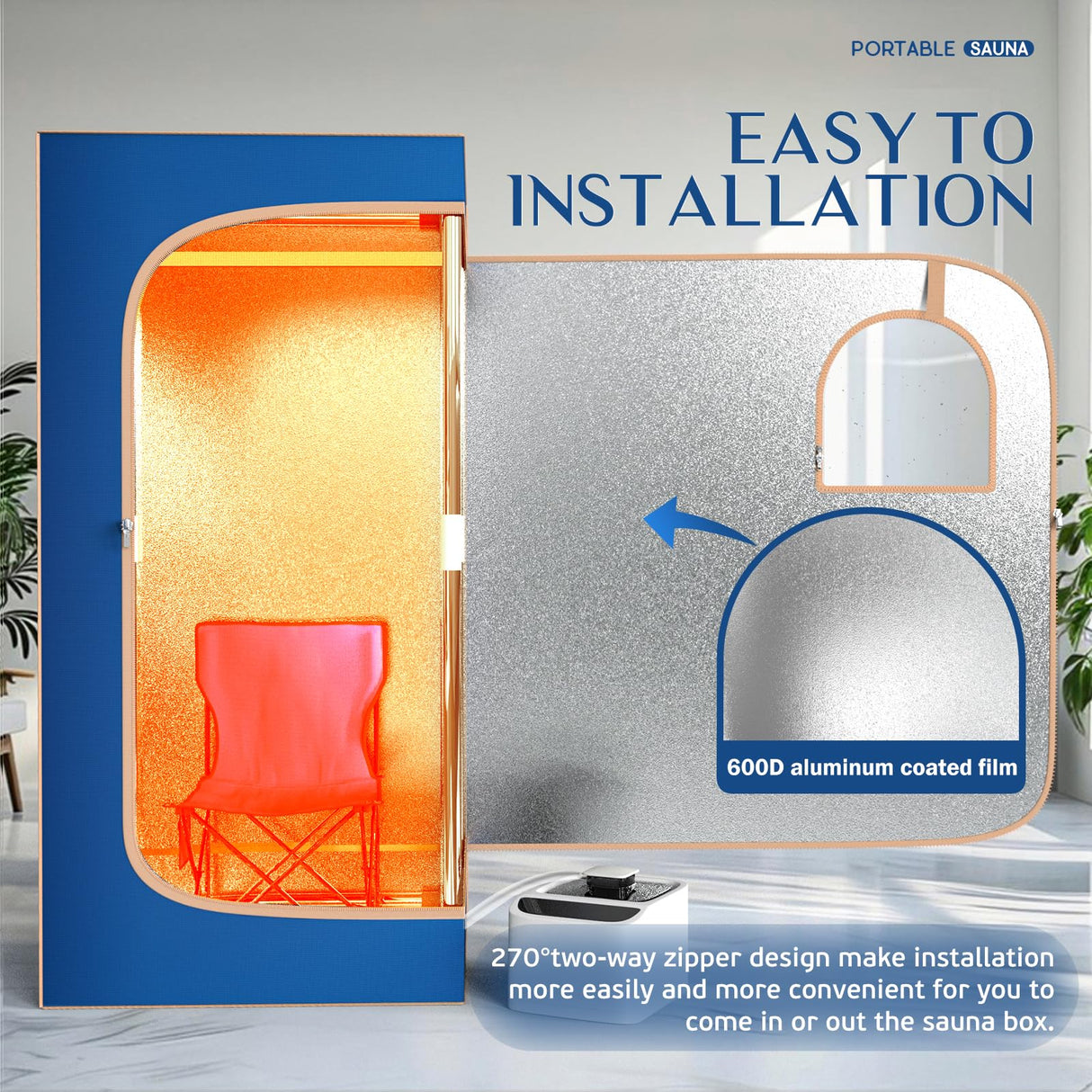 TATDOL Portable Home Steam Sauna Box, Full Size Personal Thicken 600D Sauna Tent Kit for Spa, Indoor Sauna Relaxation with 2.6L & 1000 Watt Steam Generator, Remote Control, Chair, Mat, Foot Rest TATDOL