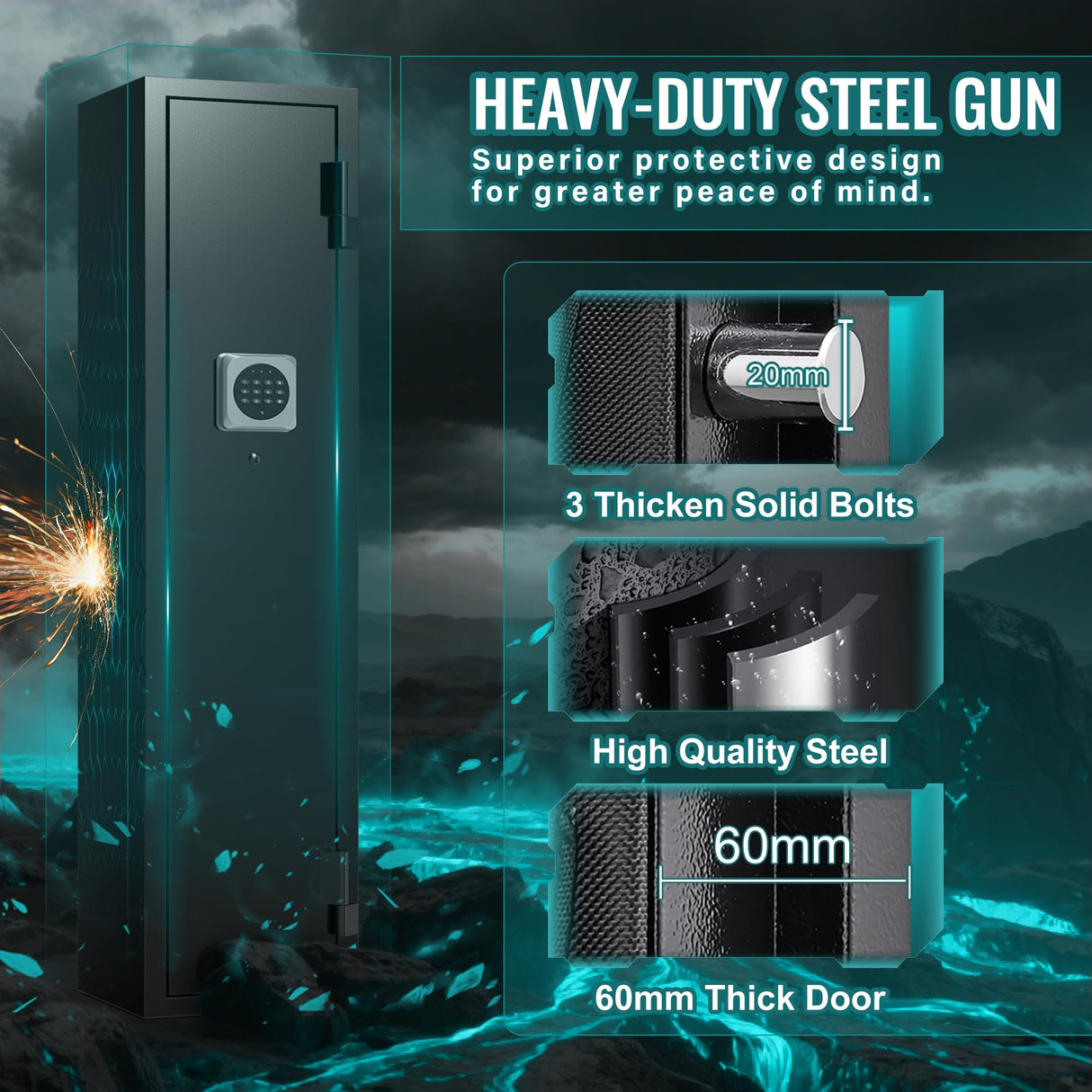 SHICHI 2-3 Gun Safe for Rifles and Pistols, Long Gun Cabinet for Shotgun, Electronic Rifle Safes for Home, Gun Cabinet with Removable Shelf, Dual Alarm & Mute, Quick Access Gun Locker SHICHI