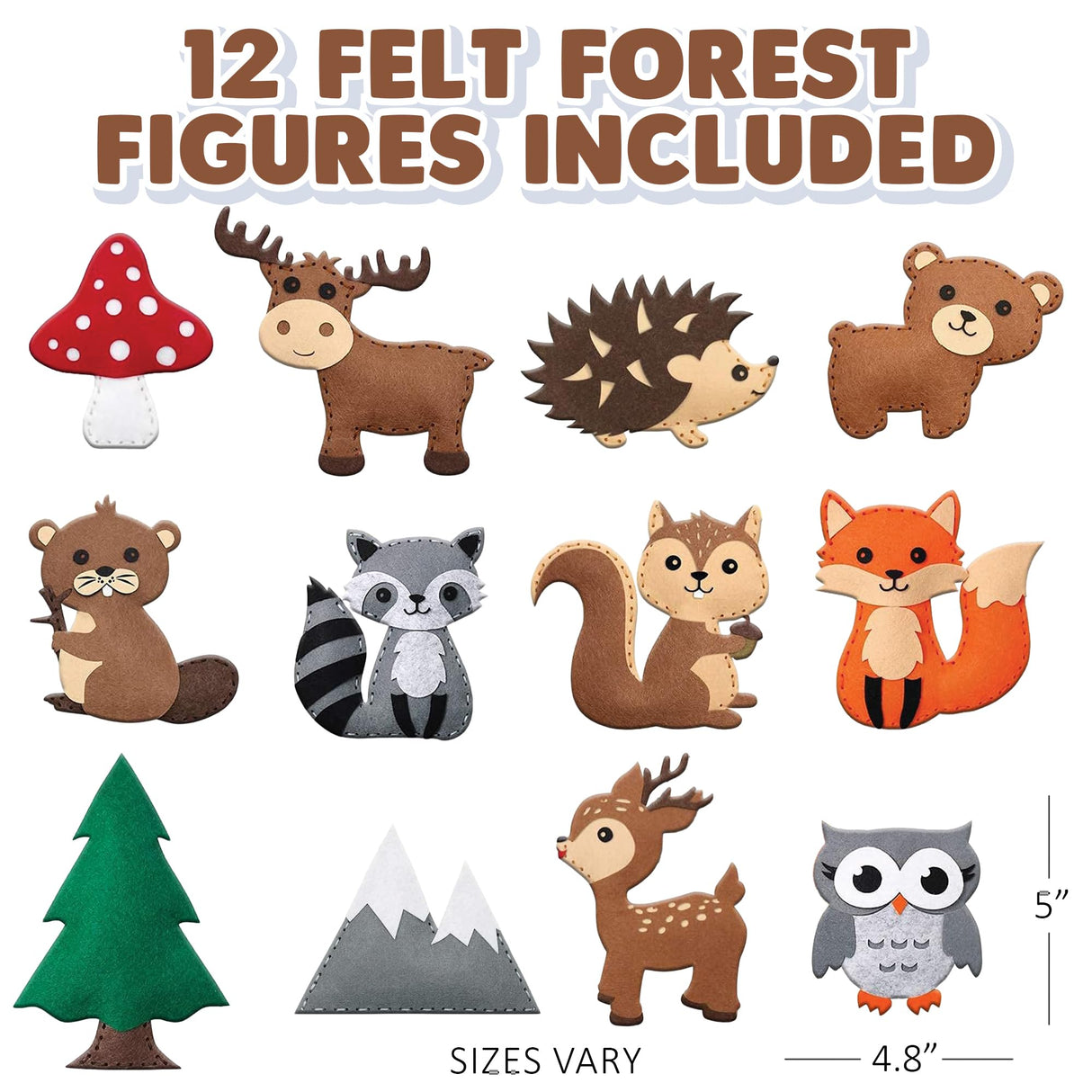 ArtCreativity Kids Woodland Animal Felt Sewing Kit, Stuffed Animal Sewing Craft Kit with 12 Characters, 6 Child-Friendly Needles, 7 Thread Bundles, 1 Bag of Stuffing & Scissors, Kids Sewing Kit 4-12 ArtCreativity