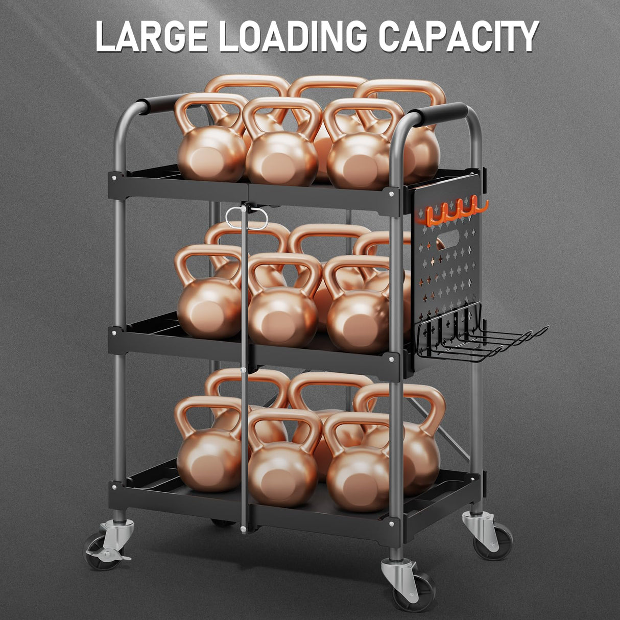 KINGRACK 3 Tier Rolling Tool Cart with Wheels and Ergonomic Handle, Heavy Duty Foldable Utility Service Cart with Organizer Shelf, Multifunctional Storage Organizer, Practical for Home, Office, Garage KINGRACK