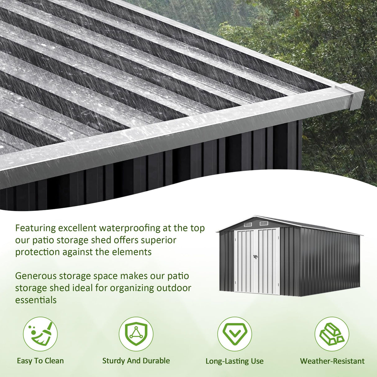 DAUSOLA 10x14 FT Outdoor Storage Shed, Metal Garden Tool Shed with Updated Frame Structure and Lockable Doors, Ideal for Backyard Garden Patio Lawn, Grey DAUSOLA