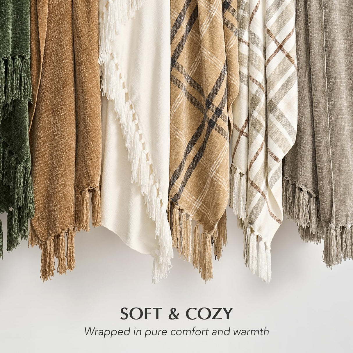 EVERGRACE Plaid Chenille Throw Blanket for Couch, Super Soft Cozy Decorative Farmhouse Plaid Throw with Tassels, Lightweight Chenille Knit Throw for Bed Sofa Gift Home Decor, Beige 50”x60” EverGrace