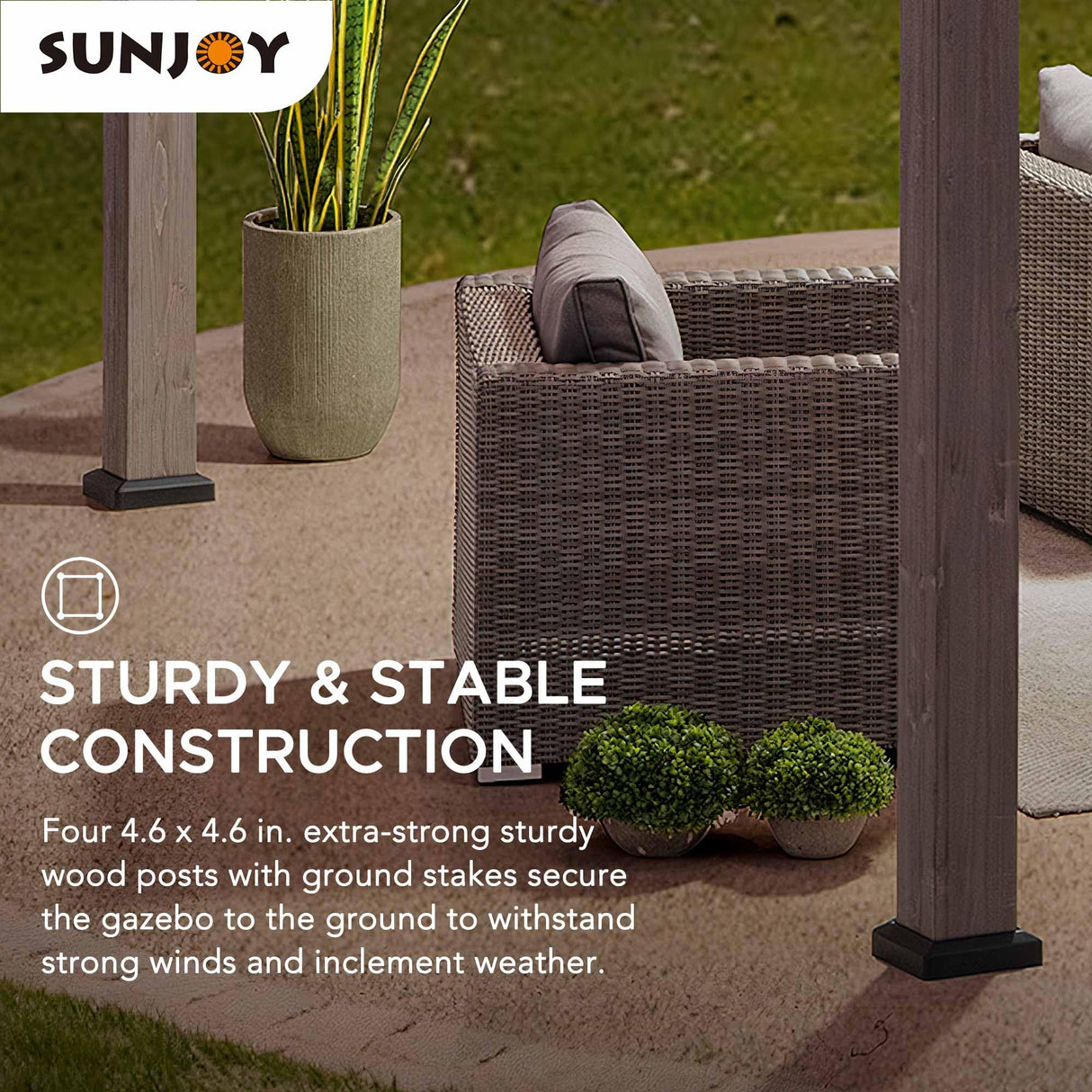 Sunjoy 13 x 15 ft. Wood Gazebo, Outdoor Patio Steel Hardtop Gazebo, Cedar Framed Wooden Gazebo with 2-tier Metal Roof, Suitable for Patios, Lawn and Backyard, Matte Black Roof + Gray Wood Frame Sunjoy