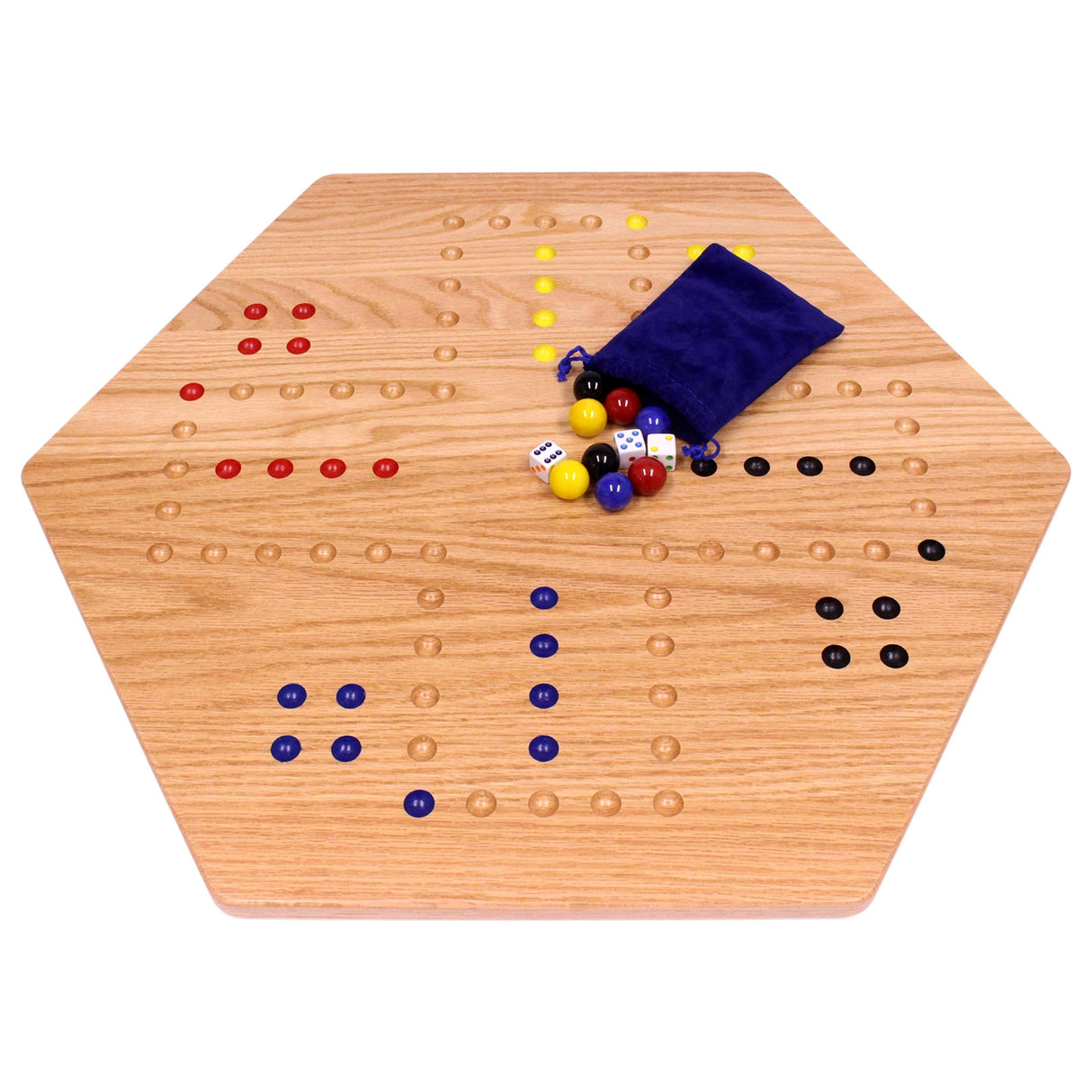 AmishToyBox.com Wahoo Wooden Marble Game Board Set - Large 24" Wide - Solid Oak Wood - Double-Sided - with Large 22mm Marbles and Dice Included AmishToyBox.com