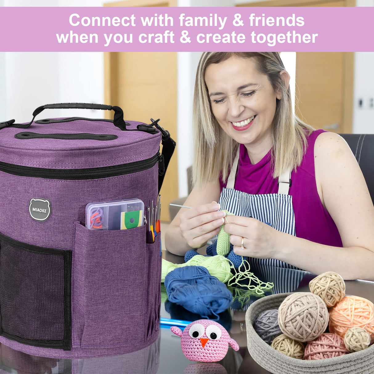 MIAOKE 79pc Crochet Kit, Large Knitting Bag Yarn Storage Organizer, Crocheting Starter Kits with Waterproof Bag, Beginner Knitting Accessories Set, for Beginners Adults Travel Crochet Supplies MIAOKE