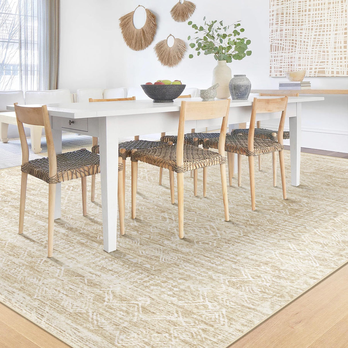 Washable Area Rug 5x7: Moroccan Rug for Living Room Geometric Boho Rug Farmhouse Non Slip Stain Resistant Rugs Low Pile Soft Carpet for Bedroom Dining Room Home Office Children Room (Beige,5'x7') VECARF