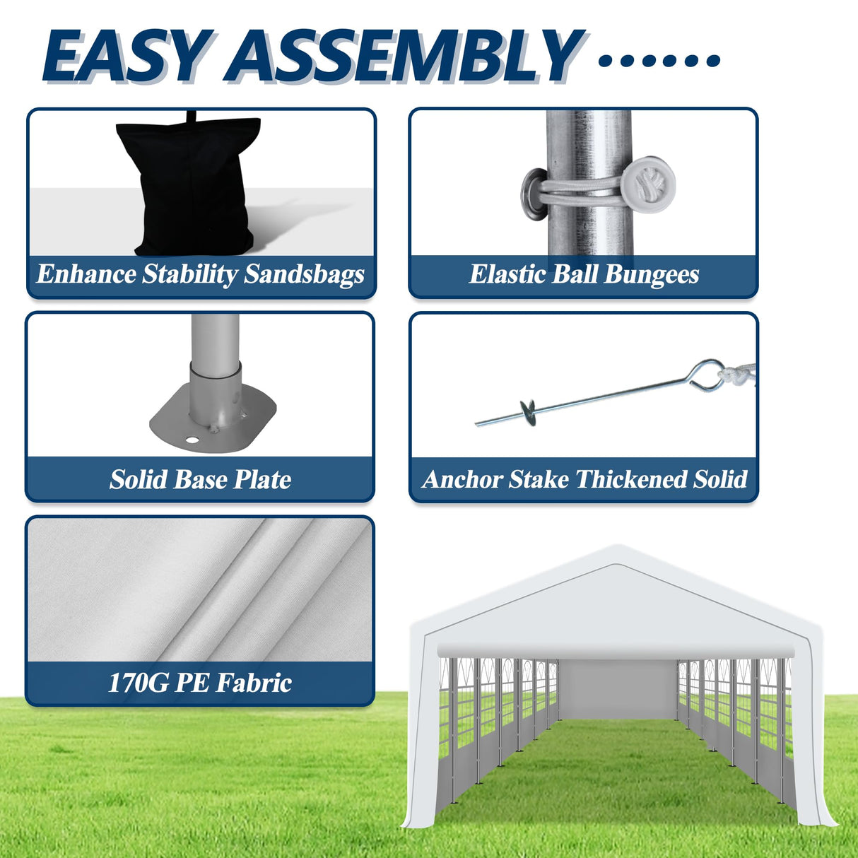 COVERONICS Outdoor Canopy Party Tent, 20'X40' Patio Party Tent with Rollable Sides and 4 Sandbags, Heavy Duty Steel Frame Carport Gazebo Event Tent Perfect for Wedding, Birthday Party, Outdoor Event COVERONICS