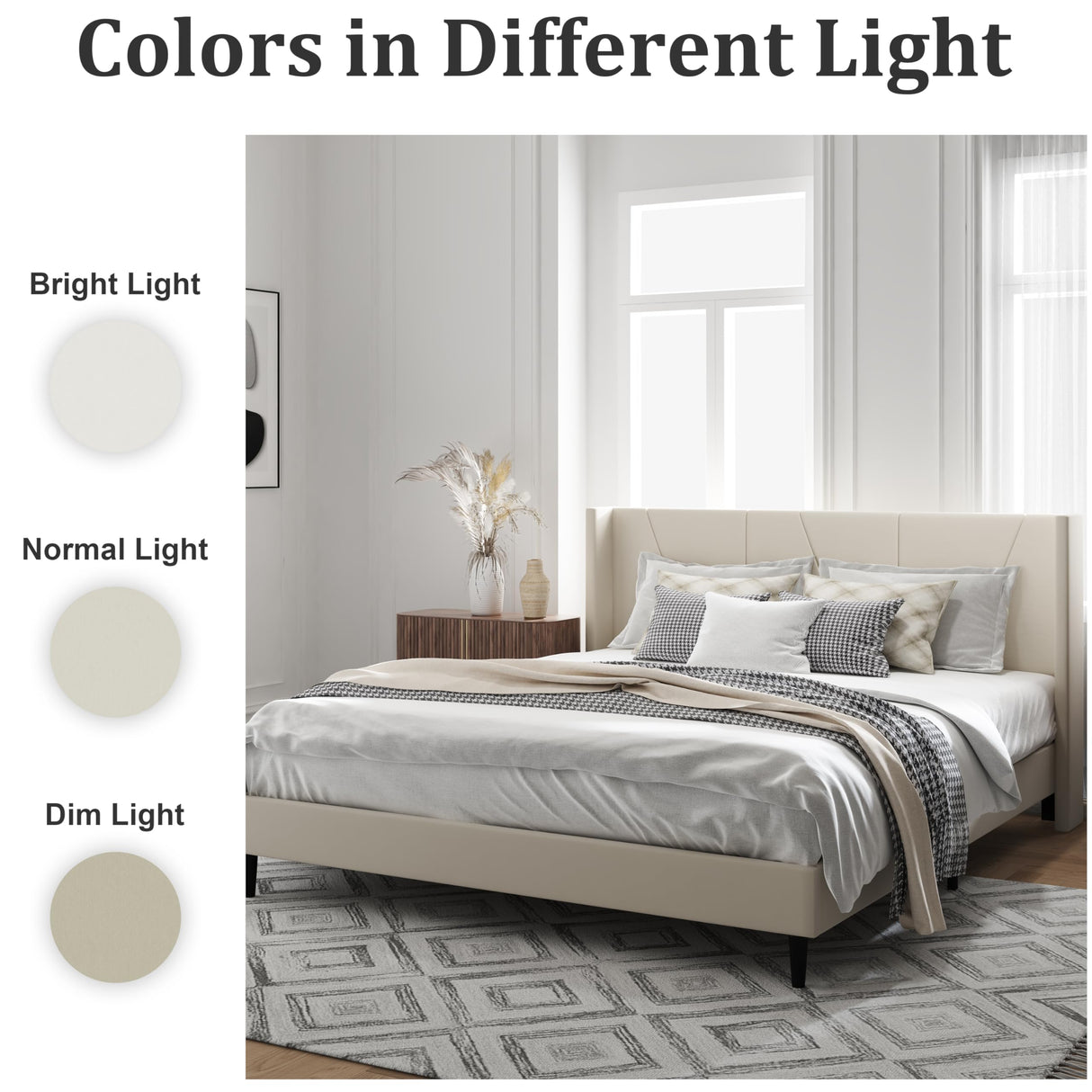 OLALITA Full Size Upholstered Platform Bed, Full Frame with Tufted Headboard, Sturdy Frame Wooden Slats, No Spring Mattress Required, Noiseless, Easy to Assemble, Beige OLALITA