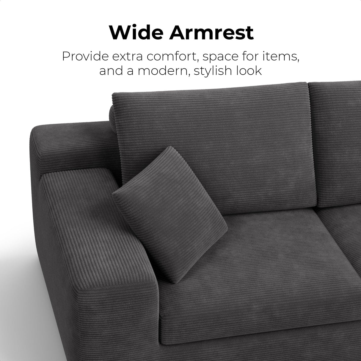 LIKIMIO 78" Loveseat Sofa in a Box, Cloud Boneless Couch with Comfy Deep Seat, No Assembly Required, Modern Upholstered Corduroy Sofa for Living Room, Apartment, Home Office, Dark Grey LIKIMIO