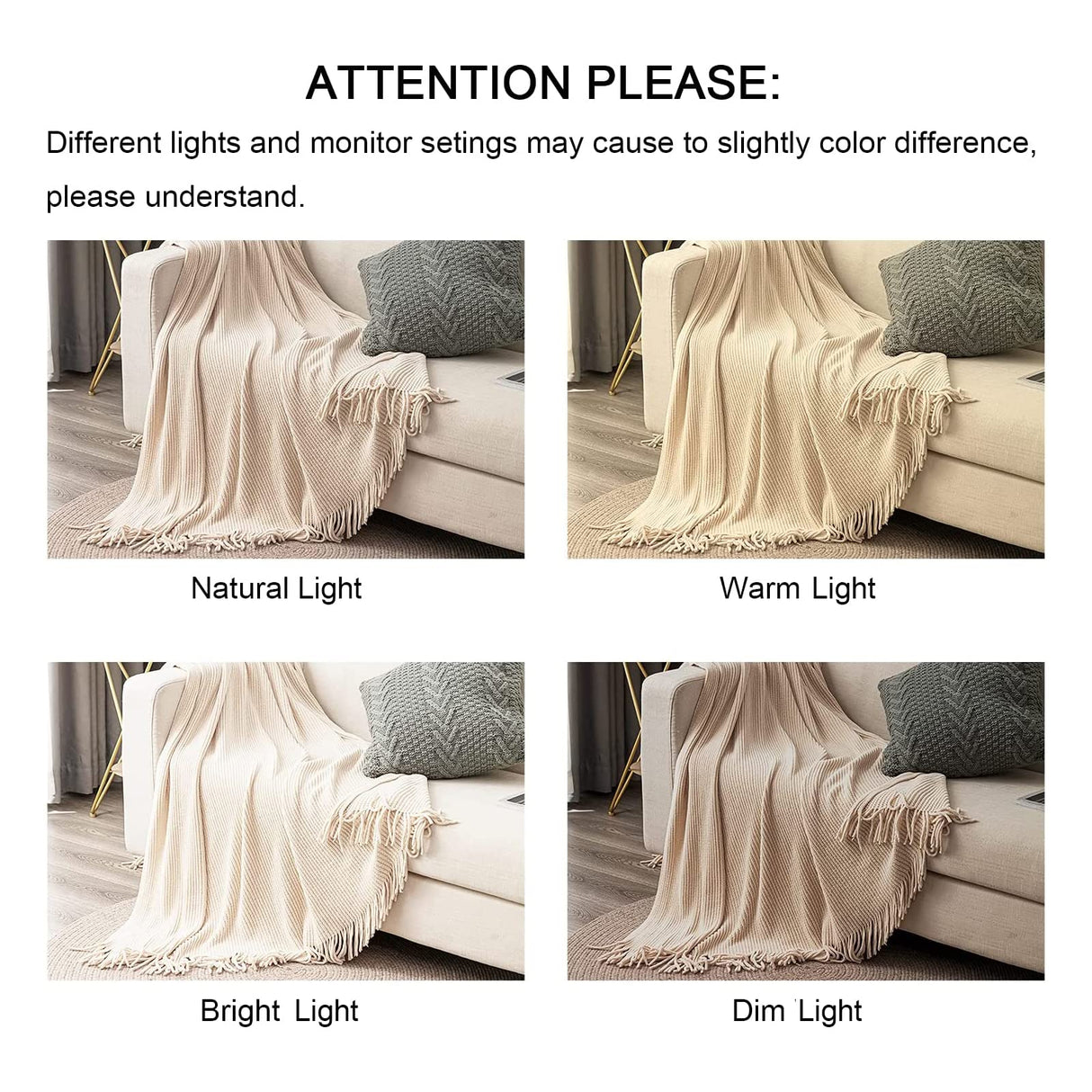 lifein Throw Blanket for Couch, Soft Boho Decor Bed Throw,Cozy White Chenille Knitted Small Farmhouse Lightweight Throw(White/Cream,50 * 60") lifein