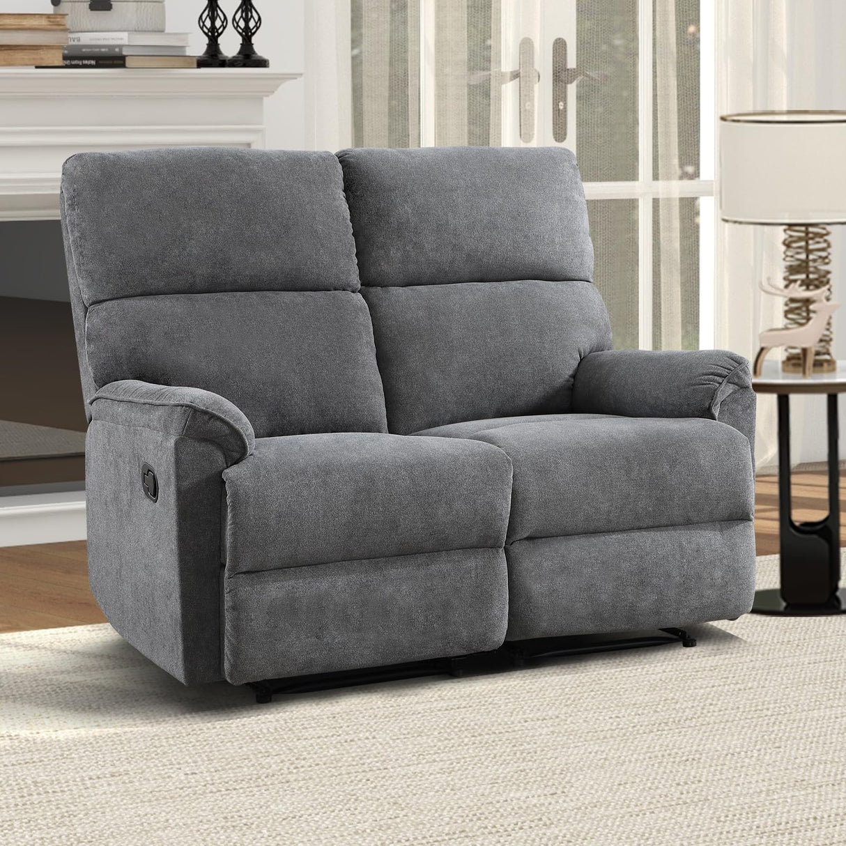 EBELLO Fabric Manual Reclining Sofa Couch, Recliner Loveseat Sofa with Sturdy Robust Metal Base, 2 Seats for Small Living Room, Bedroom and Meeting Room, Grey EBELLO