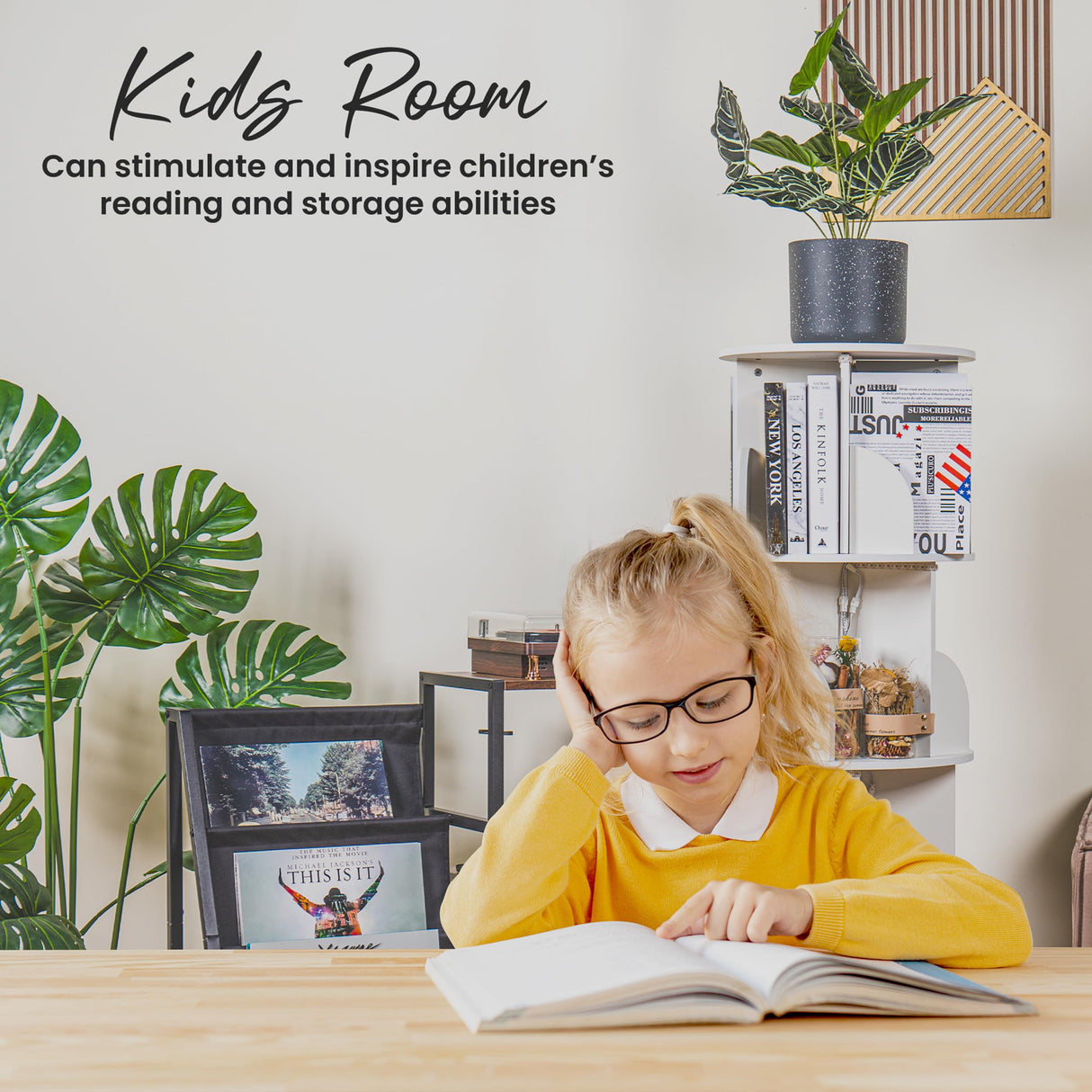 Luminous 4-Tier Revolving Bookshelf with LED Lights – Modern 360° Spinning Bookshelf Tower with Remote Control for Everyone | Space Saving Bookshelf Ideal for Any Room – Available in Black & White Generic