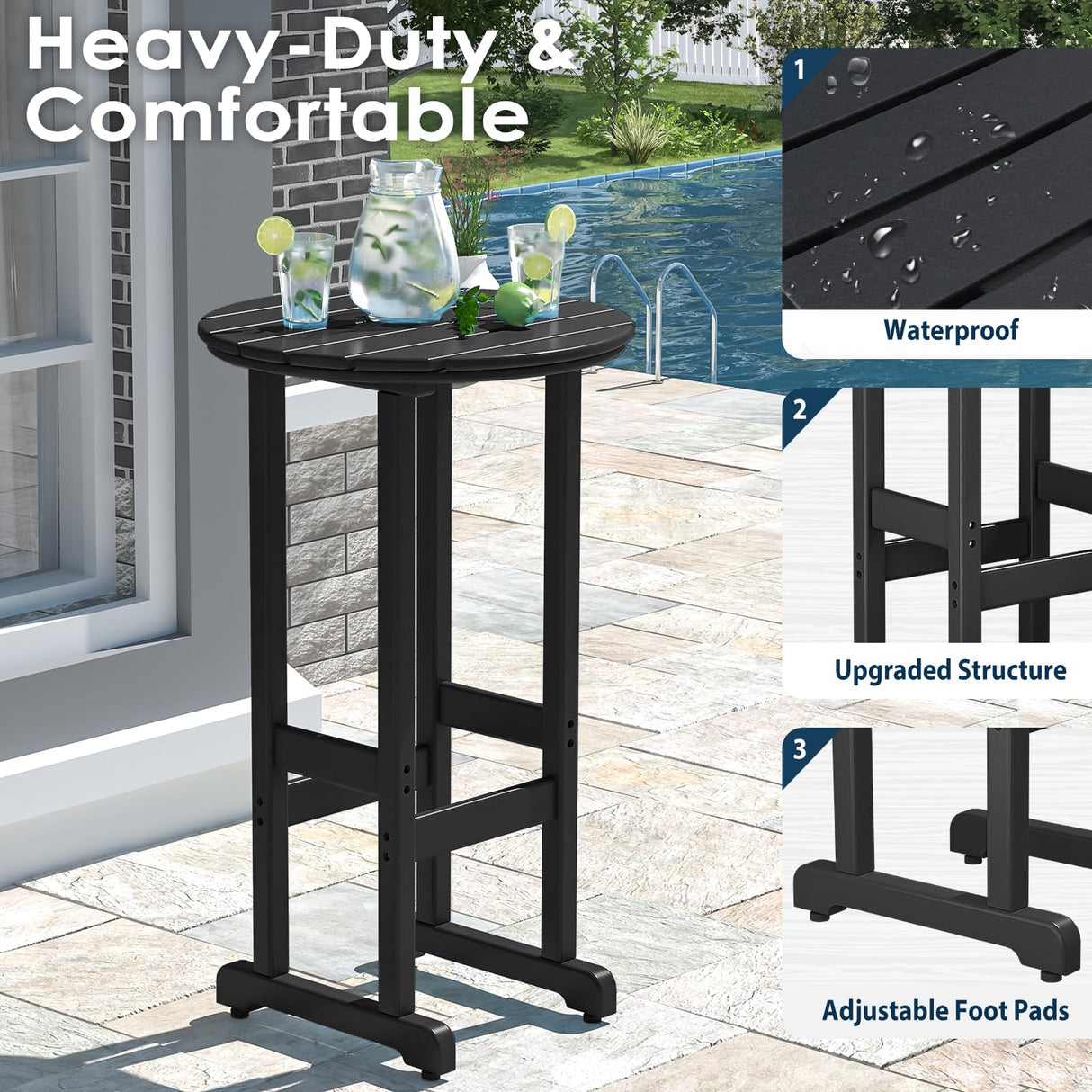 nalone 40" Outdoor Bar Table, All Weather HDPE Bar Height Patio Table Counter Round Patio Cocktail Bar Tables, Tall Bistro Pub Table for Deck, Porch, Backyard, Garden nalone