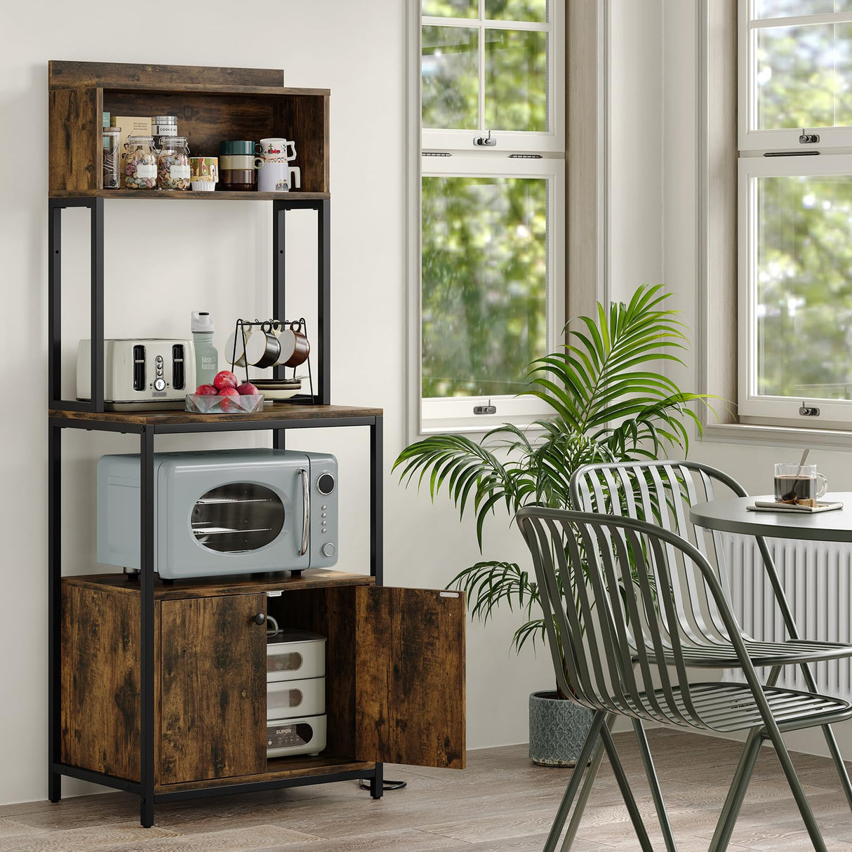 Furniouse Rustic Brown 5-Tier Kitchen Bakers Rack with Power Outlet and Storage Solutions Furniouse