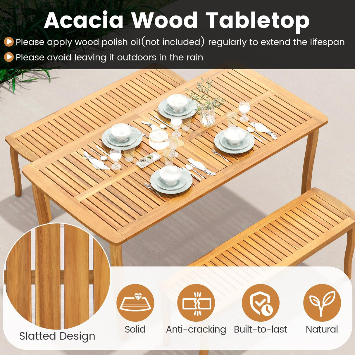 HAPPYGRILL 7 Pieces Acacia Wood Patio Dining Set with 1.97” Umbrella Hole, Outdoor Table and Chairs Set with Cushions, Outside Furniture Set for Poolside Backyard Garden Deck HAPPYGRILL