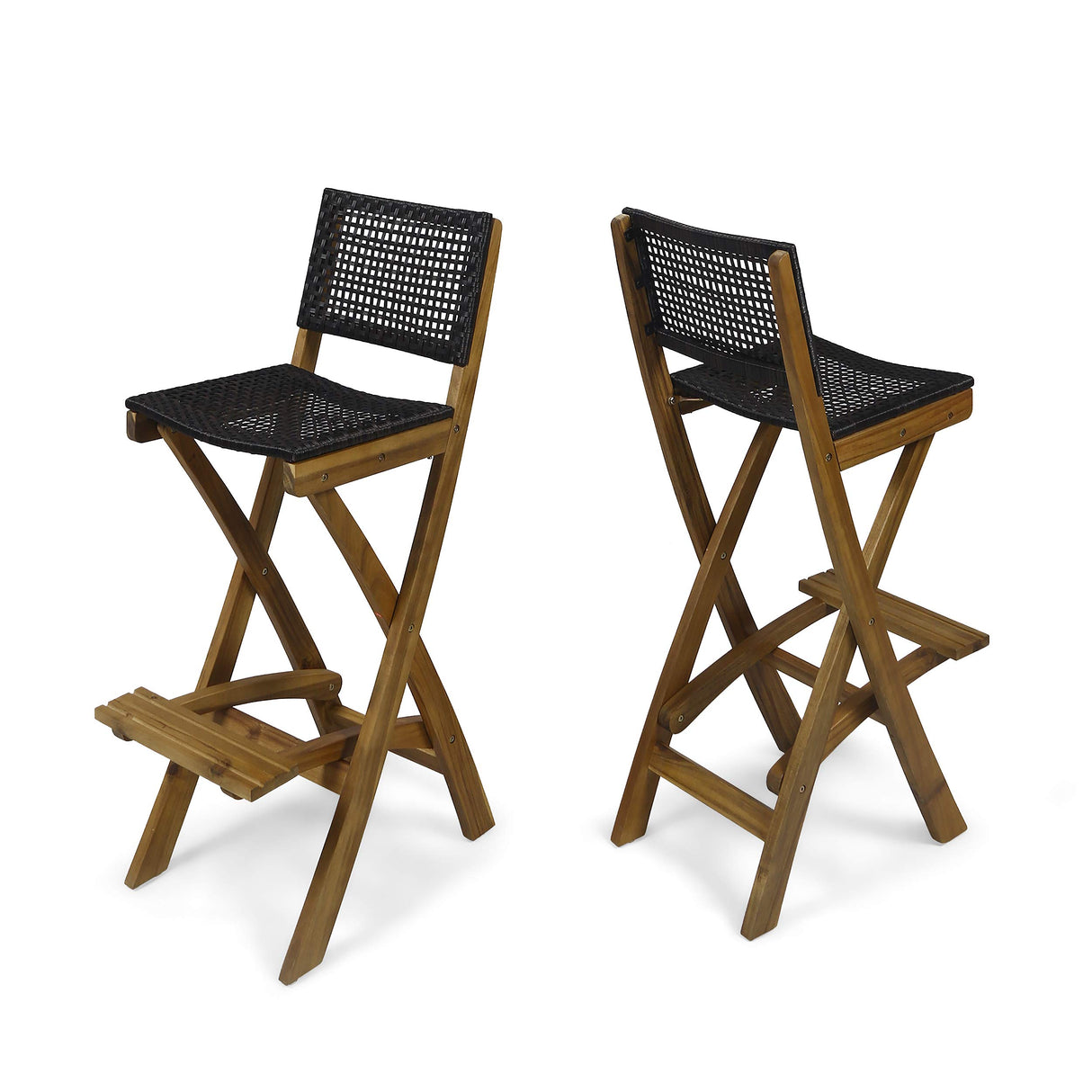 GDFStudio Outdoor Folding Acacia Wood Barstools (Set of 2), and Brown GDFStudio
