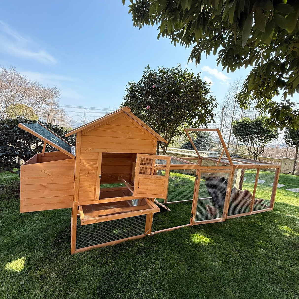 GOJOOASIS 120" Outdoor Wooden Chicken Coop for 4-6 Chickens Hen House Poultry Cage with Run and Nesting Box Indoor and Outdoor Use (D) GOJOOASIS