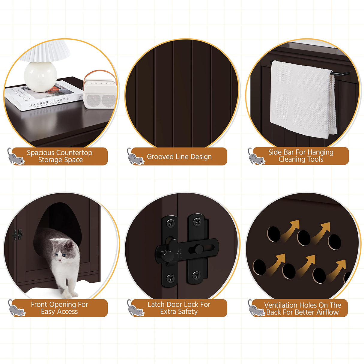 Yaheetech Cat Litter Box Enclosure, Litter Box Furniture Hidden with Towel Bar, Wooden Cat Washroom, Dog Proof Cat Litter Box Cabinet, Indoor Cat House, Side End Table, Espresso Yaheetech