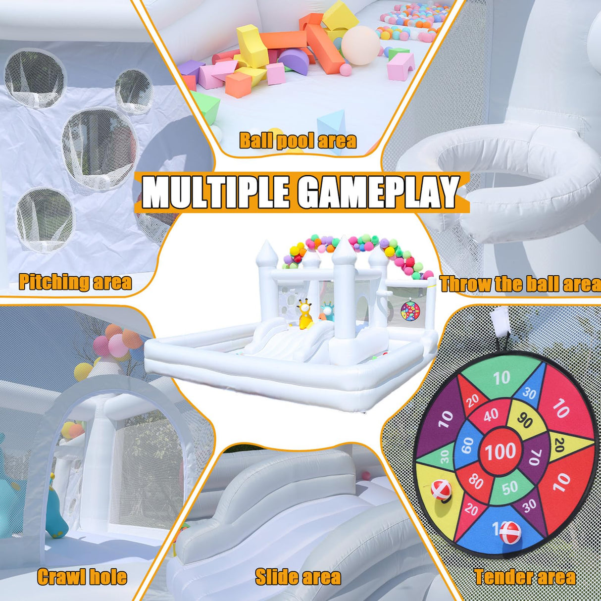 White Bounce House with Blower,Ball Pool,Kids Bounce House,Family Backyard Bouncy Castle,Suitable for Yard,Events,Parties,Weddings,Children's Gifts(13ftL×12ftW×7ftH) TOBEBEGO