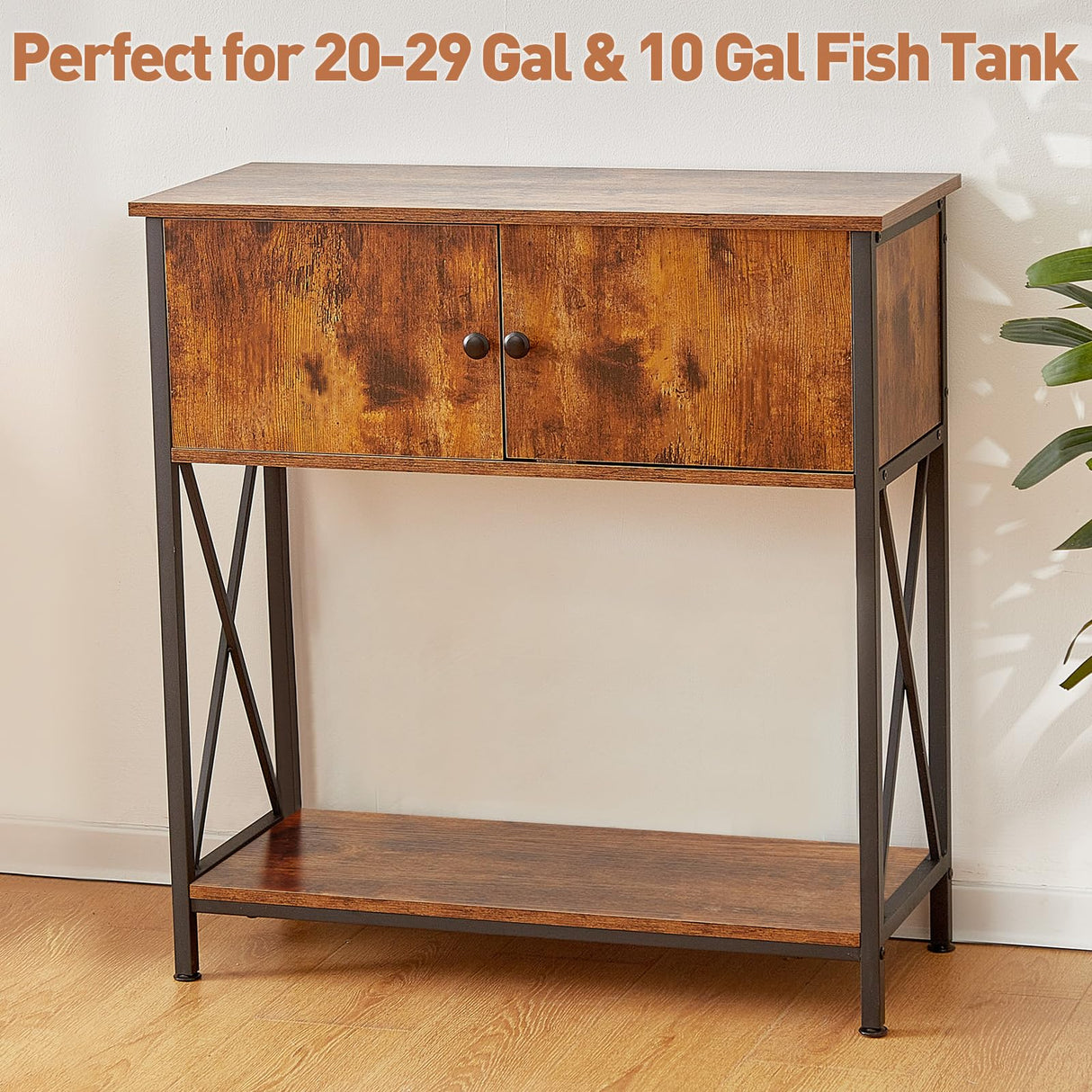 LAQUAL 20-29 Gallon Aquarium Stand with Cabinet, 20 Gallon Long Fish Tank Stand with 31''L * 12''W Tabletop, Double Heavy Metal Stand with Stable Structure, Adjustable Table Feet - Rustic Brown LAQUAL