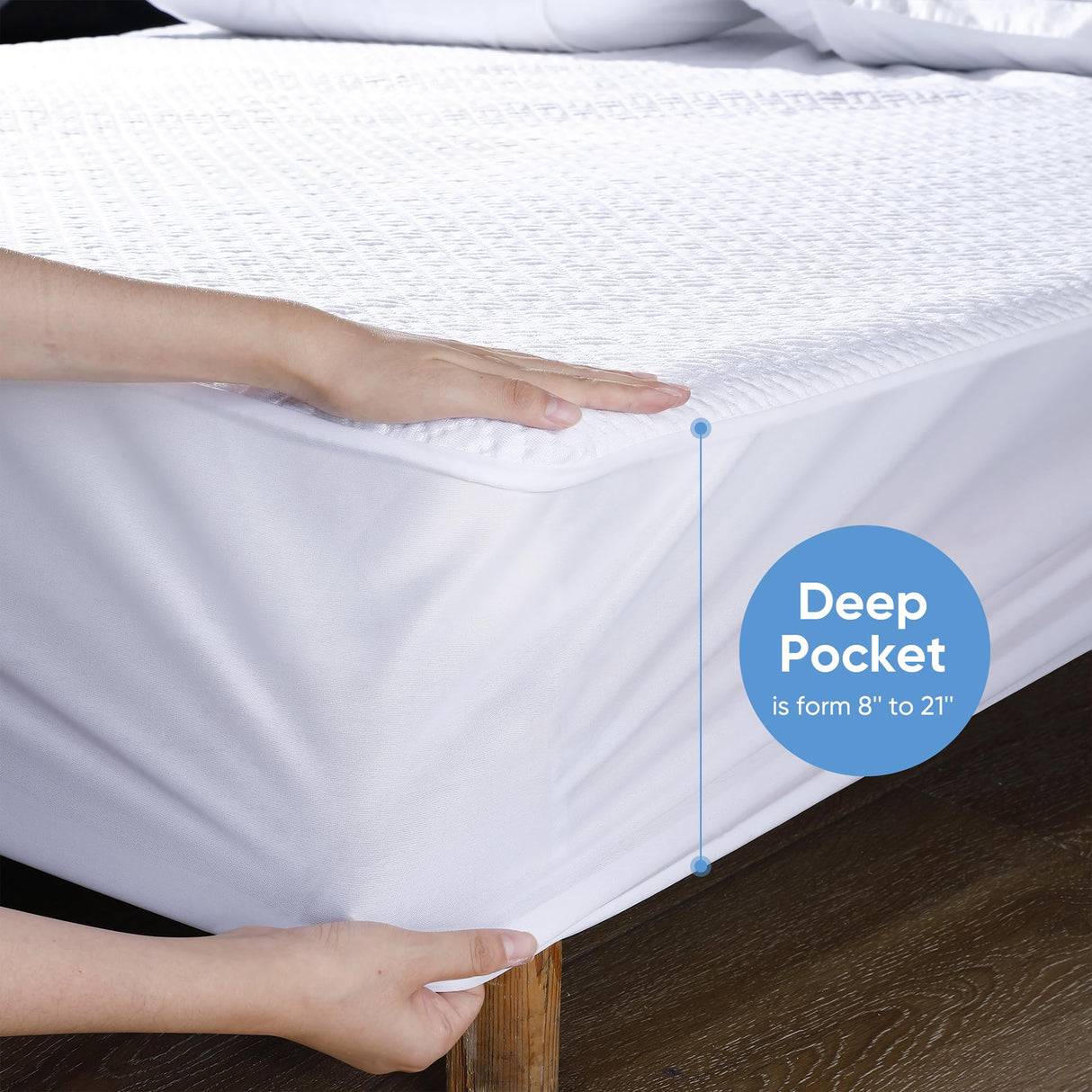 Cooling Waterproof Mattress Protector Queen Size, Mattress Cover 3D Air Fabric Mattress Pad Cover Smooth Soft Breathable Noiseless, 8''-21'' Deep Pocket Hanherry