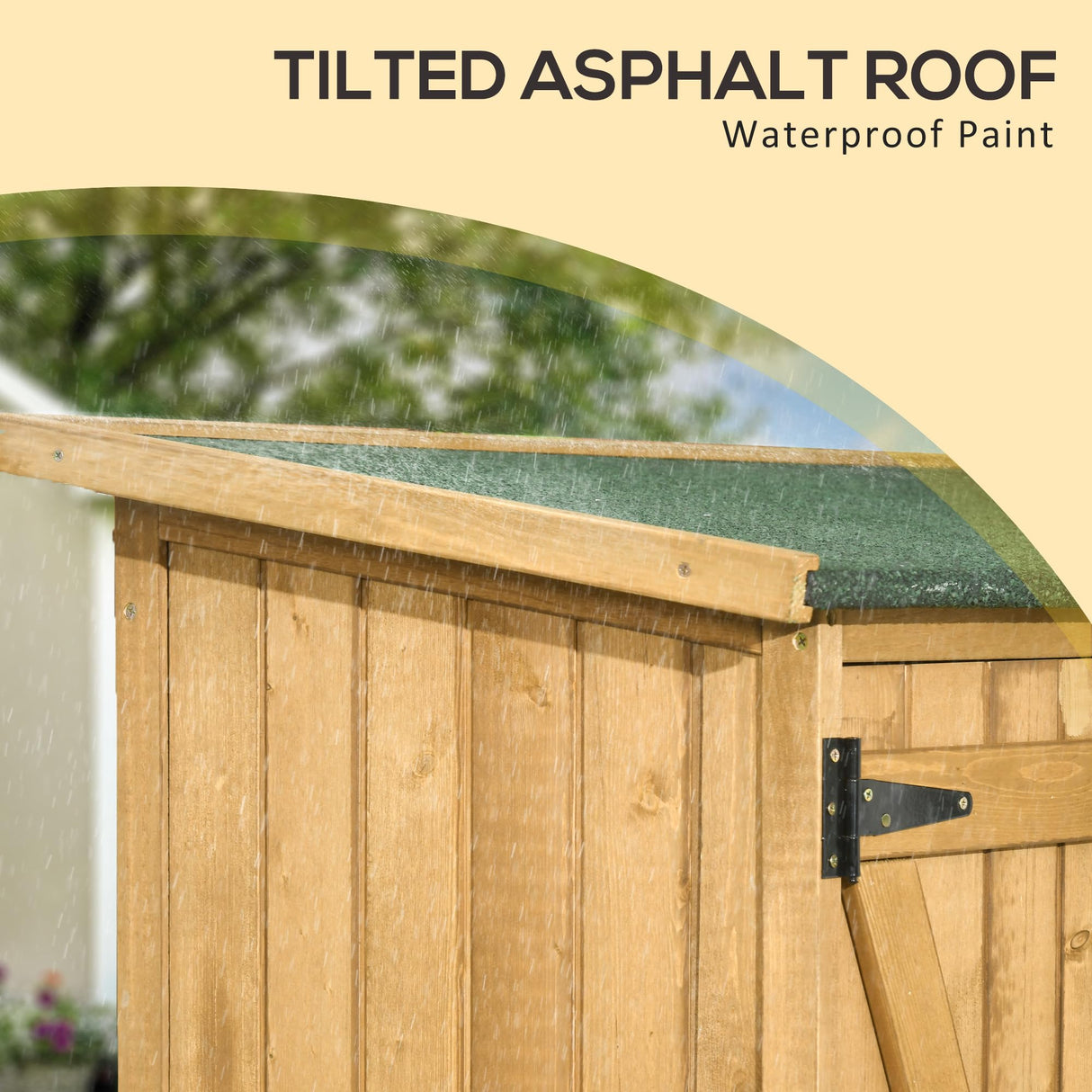 Outsunny Outdoor Storage Cabinet Wooden Garden Shed Utility Tool Organizer with Waterproof Asphalt Rood, Lockable Doors, 3 Tier Shelves for Lawn, Backyard, Natural Outsunny