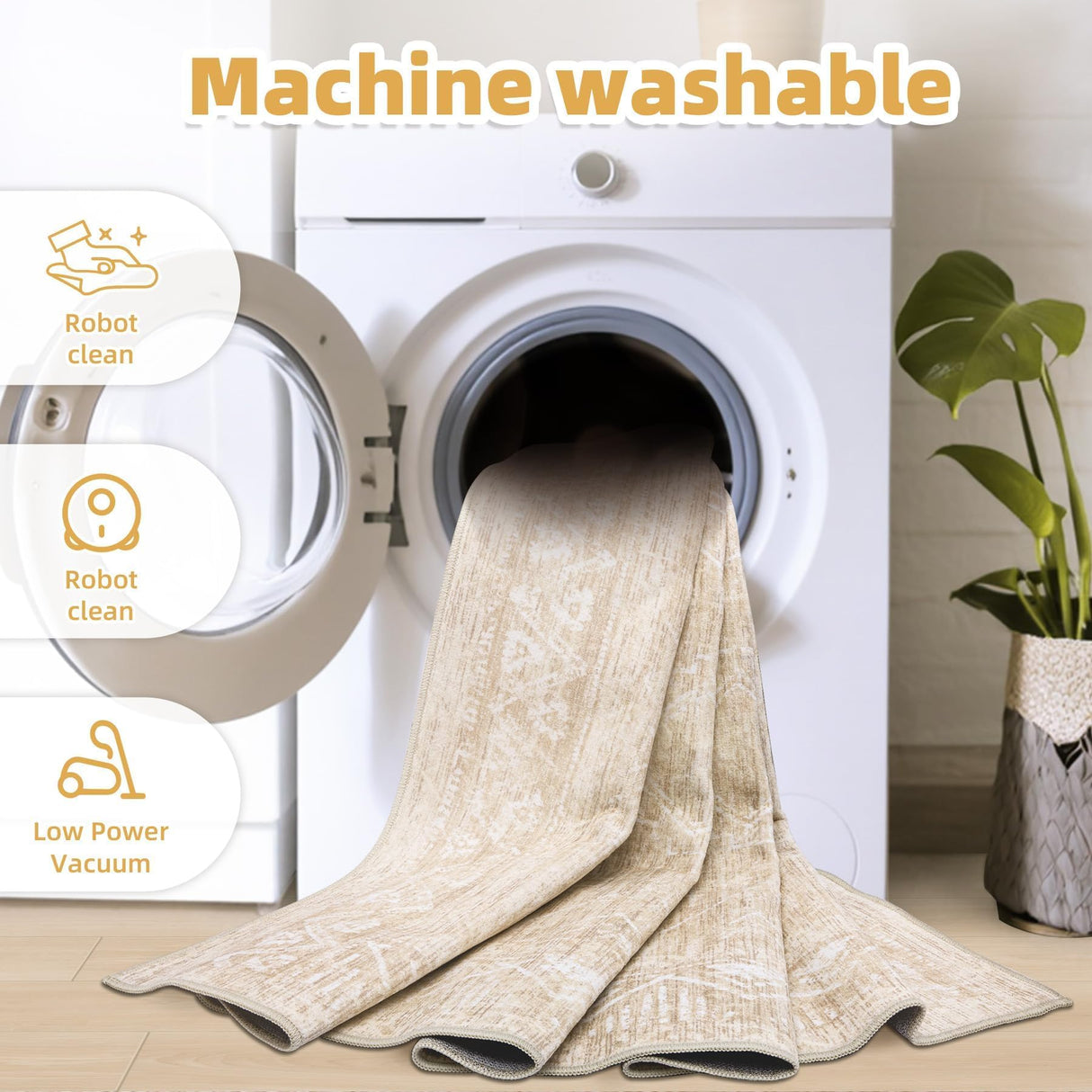 Moroccan Large Area Rug 5x7 - Soft Machine Washable Geometric Boho Distressed Farmhouse Rug Morden Stain Resistant Indoor Floor Carpet for Bedroom Dining Table Nursery Home Office (5 x 7, Beige) Aoyaomi