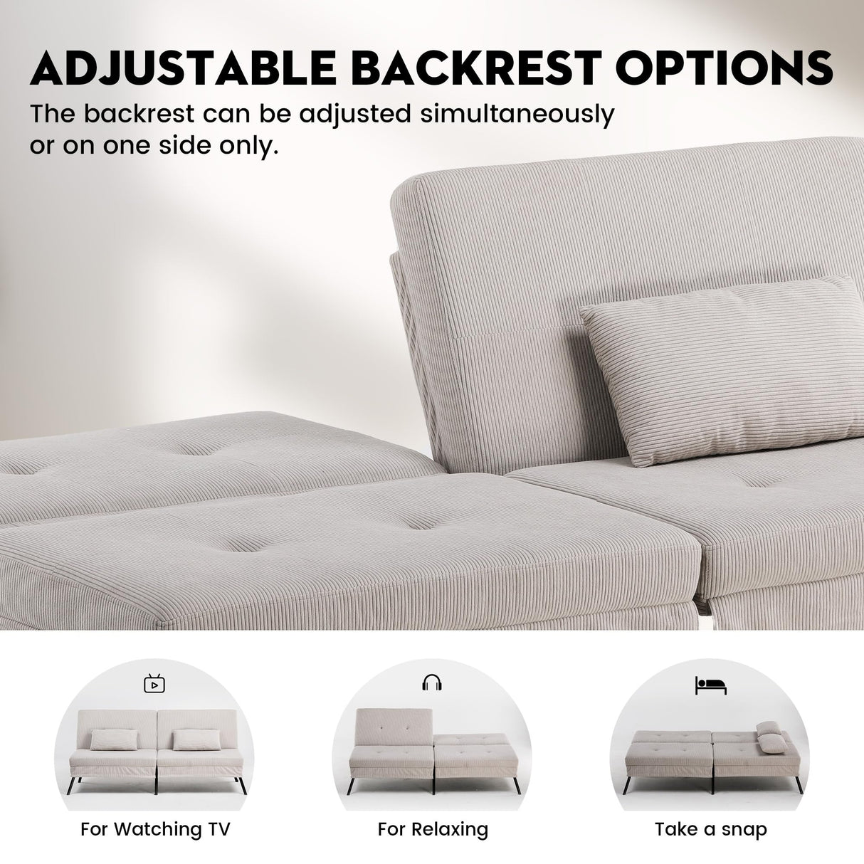 COMHOMA Convertible Futon Sofa Bed, 68" Corduroy Futon Couch with Adjustable Backrest, Folding Futon Loveseat for Living Room, Bedroom (Cream) COMHOMA