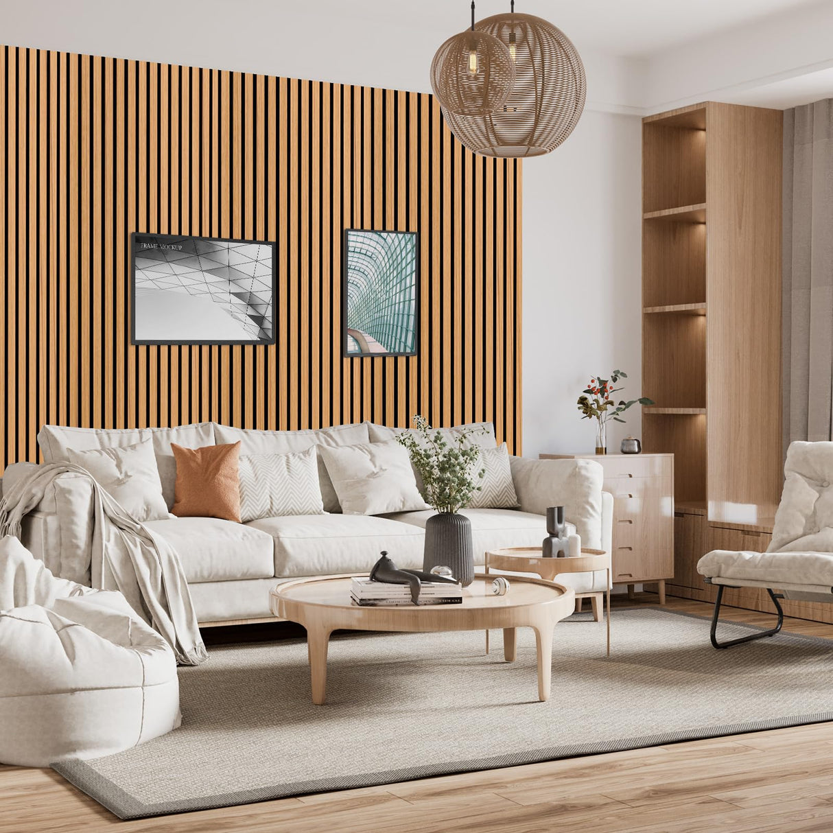 QUEENLINK Wood Slat Wall Panels, 2 Pack Acoustic Panels 47.2" × 23.8", 3D Fluted Sound Absorbing Wall Panel for Home & Office Decor, Noise Reducing Interior Wall Treatment (Oak) QUEENLINK