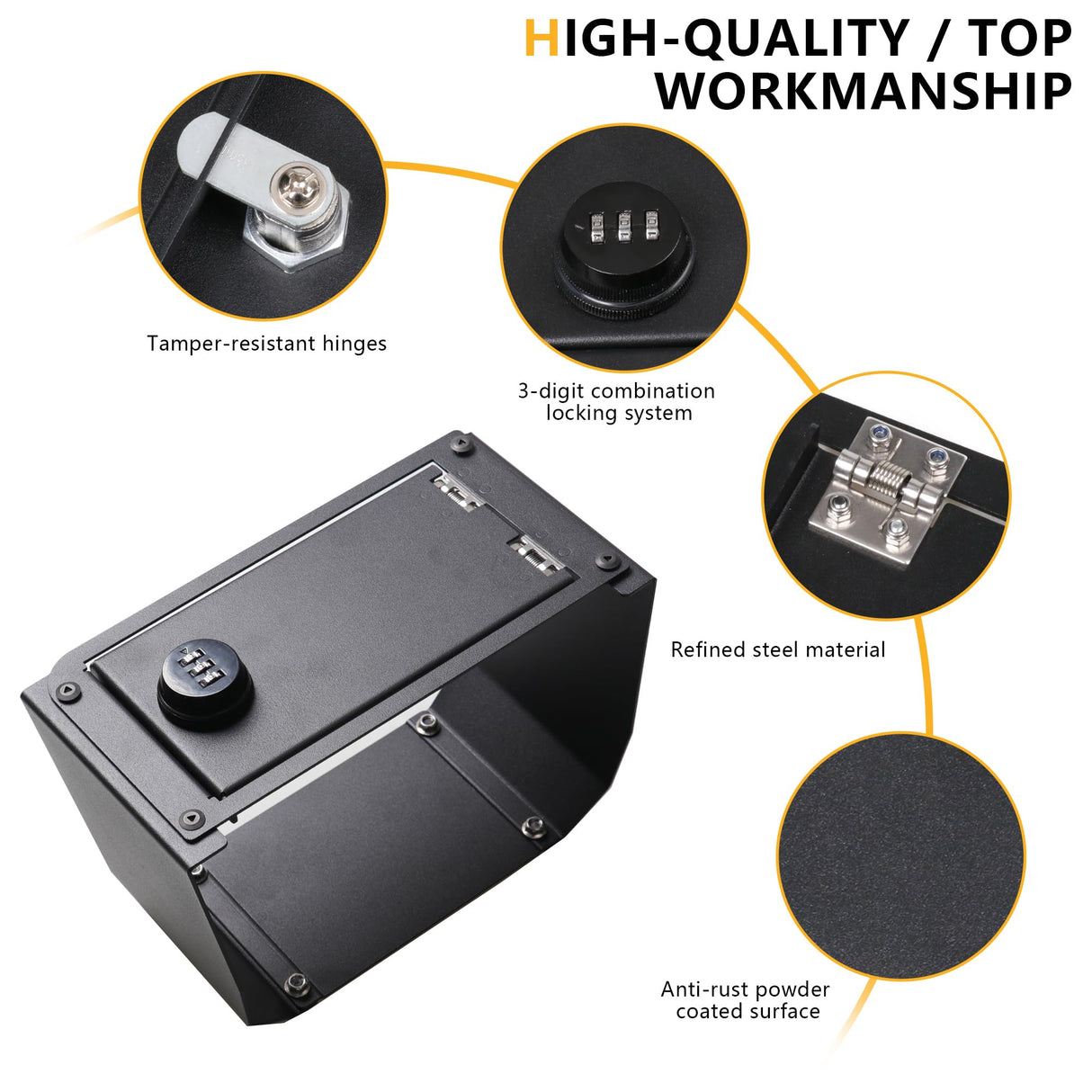 RERPRO Trunk Storage Organizer Gun Safe Lock Box Compatible with 2021 2022 2023 2024 2025 New Ford Bronco 2/4 Door Interior Accessories Rear Cargo Security Vault Tray with 3 Digit Combo Password Black RERPRO