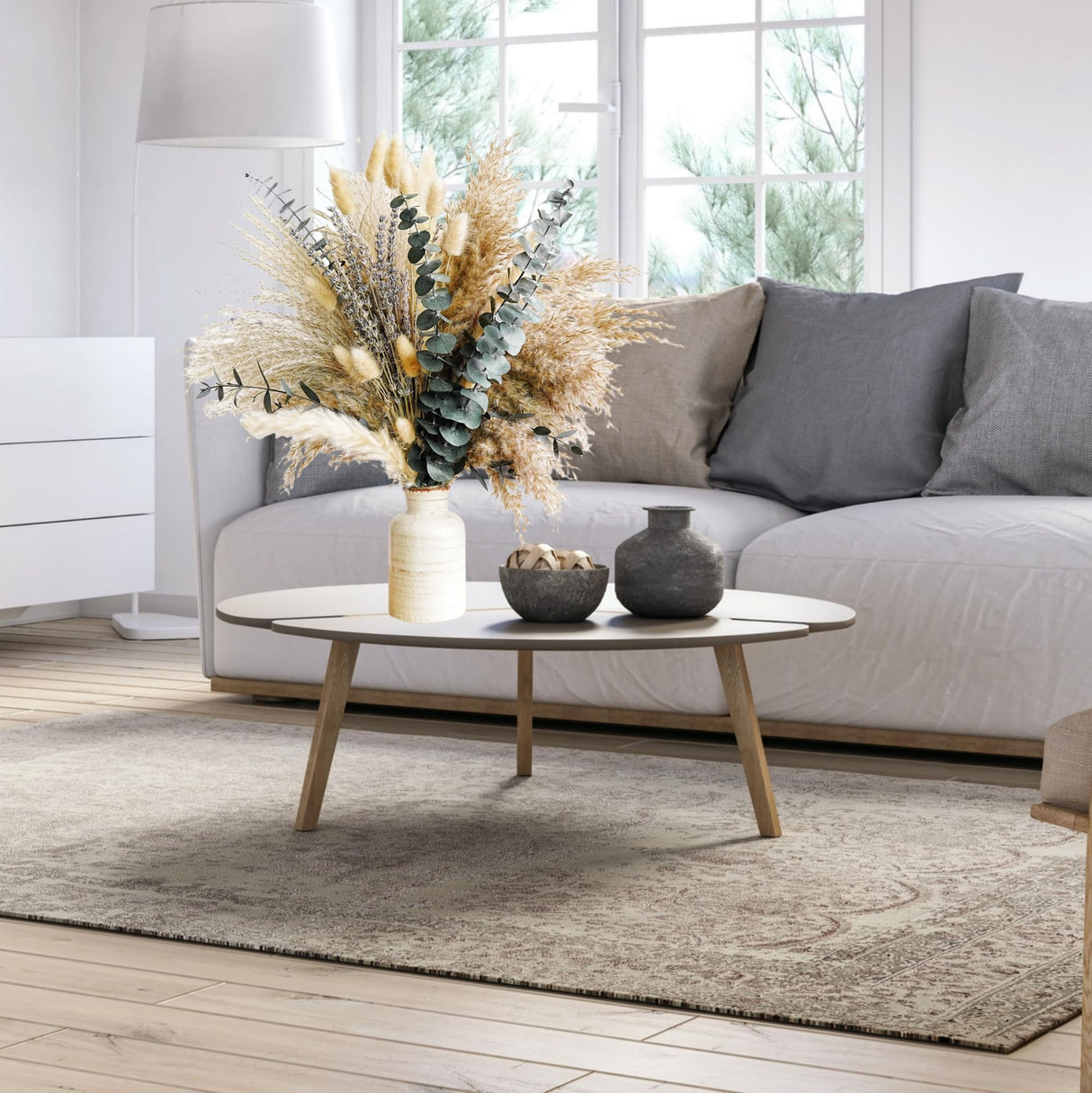 Green Pampas Grass Boho Bouquet – Exquisite Lavender and Eucalyptus Dried Flower Arrangements for Western Boho Decor – Rustic Flowers for Your Bohemian Home, Bedroom, and Wedding Table Décor YOJOYI