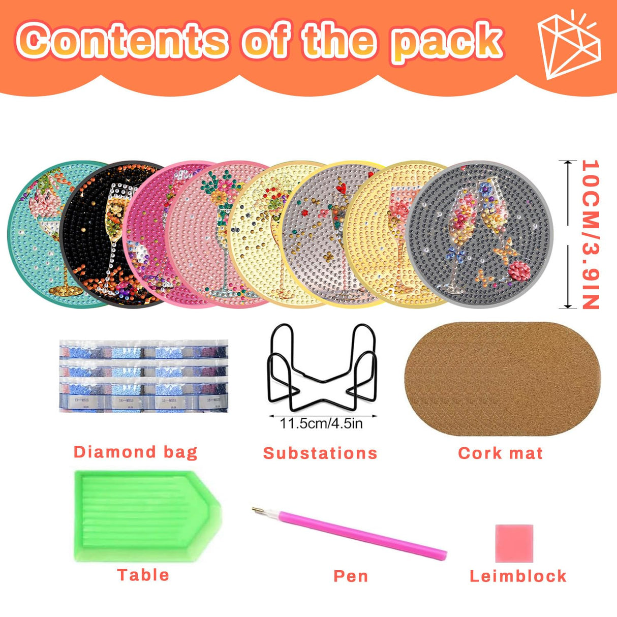 CYNART 8 PCS Cocktail Diamond Art Coasters Kit with Holder, Cocktail Diamond Painting Coasters Complete Kit, Gem Art Coaster for Women, Teens and Beginners, Relaxing DIY Craft Gift CYNART