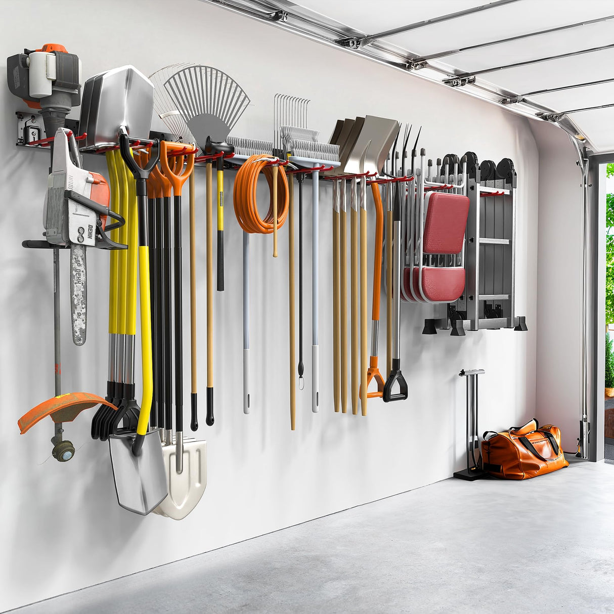 TORACK Garden Tool Organizer Wall Mount, Garage Folding Chair Storage Rack, Tools Rack for Shovels, Rakes, Broom, Ladders, Hooks for Keyhole Style Shelving Unit TORACK