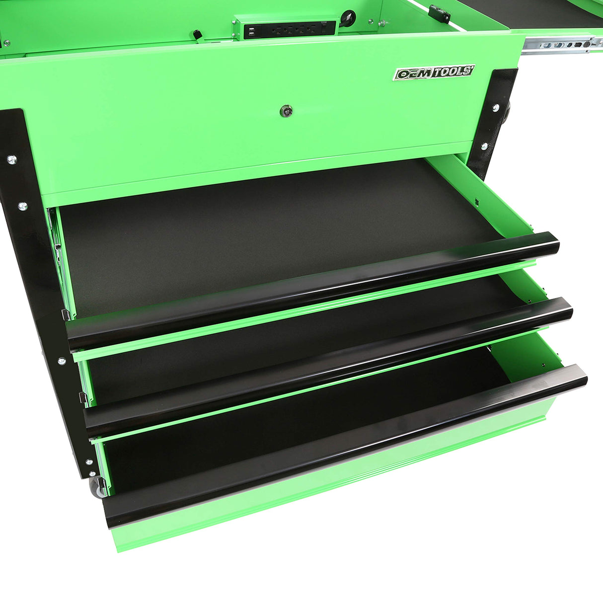 OEMTOOLS 24731 Automotive Rolling Tool Cart with Drawers, 3 Drawer Mechanics Rolling Tool Chest, Secure Locking System, Integrated Power Strip, Heavy Duty Steel Construction OEMTOOLS