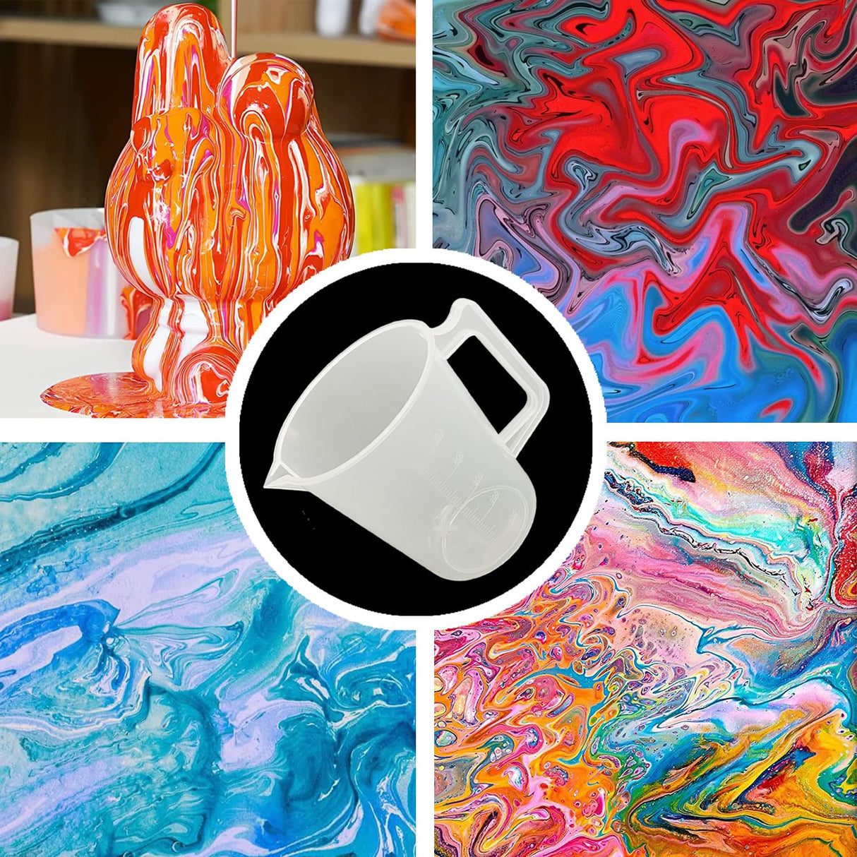 Paint Cup With Handle, Silicone Split Cup, Acrylic Pouring Strainers, Scrapers Kit for DIY Paint, Resin Molds, Epoxy Resin Art and Creating Unique Patterns Art Supplies FASALX