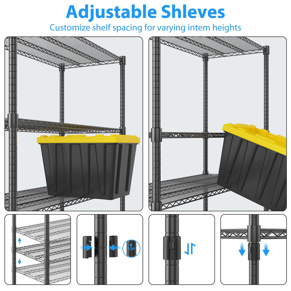 Homdox 60”W Storage Shelves, 4 Tier Heavy Duty Wire Shelving Unit with Wheels, 2400LBS Commercial Adjustable Metal Shelves for Storage, Garage Rack Pantry Shelves Kitchen Shelving, 24"x60"x72", Black Homdox