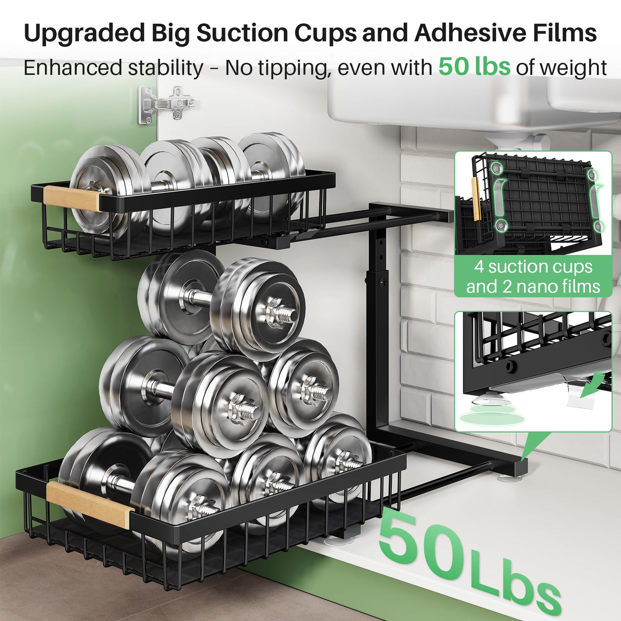 Under Sink Organizer, 2 Packs 2 Tier Under Sink Organizers and Storage, Slide Out Pull Out Cabinet Organizer Shelf, Metal Sliding Drawer for Kitchen Bathroom Pantry Cabinet Closet Organization Rack Kitstorack