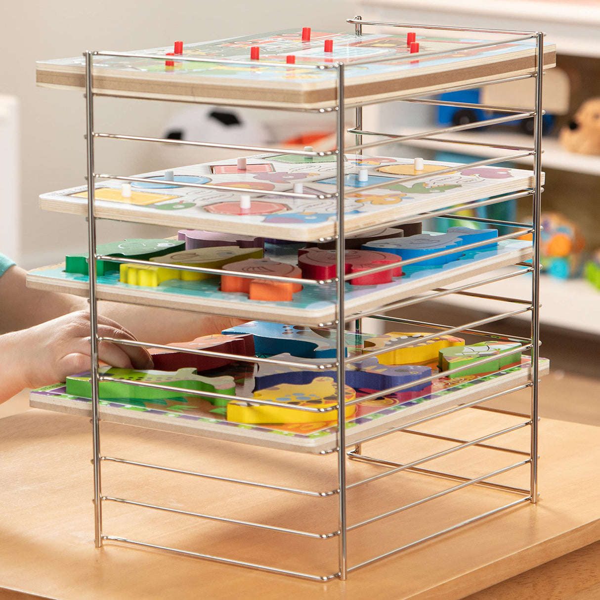 Melissa & Doug Deluxe Metal Wire Puzzle Storage Rack for 12 Small and Large Puzzles - Puzzle Rack Organizer, Puzzle Holder Rack For Kids, Puzzle Organizers And Storage Melissa & Doug