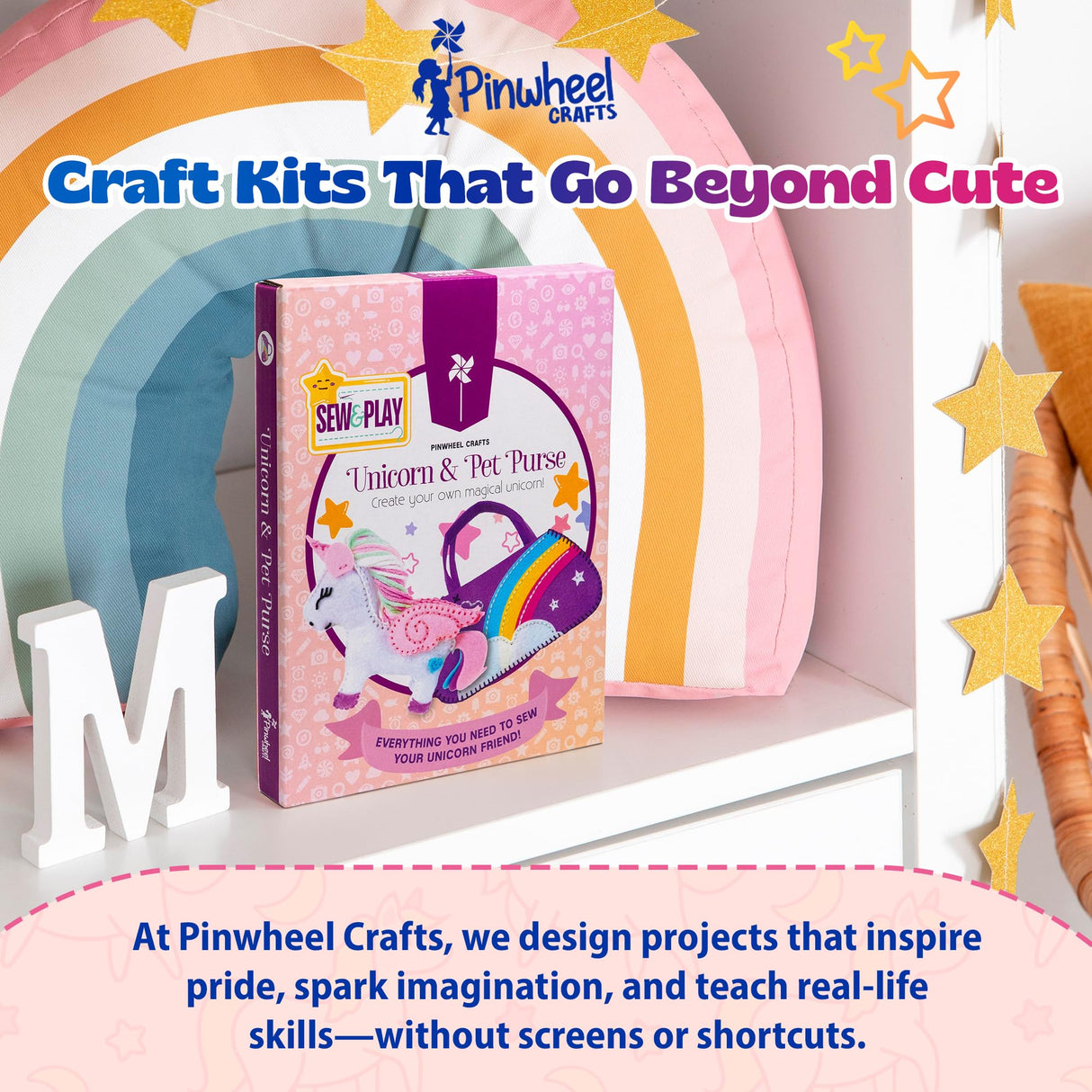 Pinwheel Crafts Beginner Sewing Kit for Kids Ages 5 6 7 8-12+ - Make Your Own Unicorn Purse Kids Sewing Kit - Play & Learn to Sew Craft Box, Girls & Boys Birthday Gifts Pinwheel Crafts