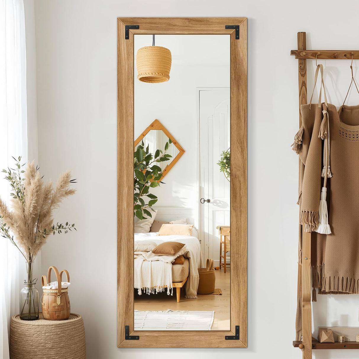 TRAHOME Full Length Mirror with Wooden Frame, 56"X22" Solid Wood Standing Floor Mirror for Farmhouse, Bathroom, Bedroom Decor, Hanging or Leaning Wall-Mounted TRAHOME