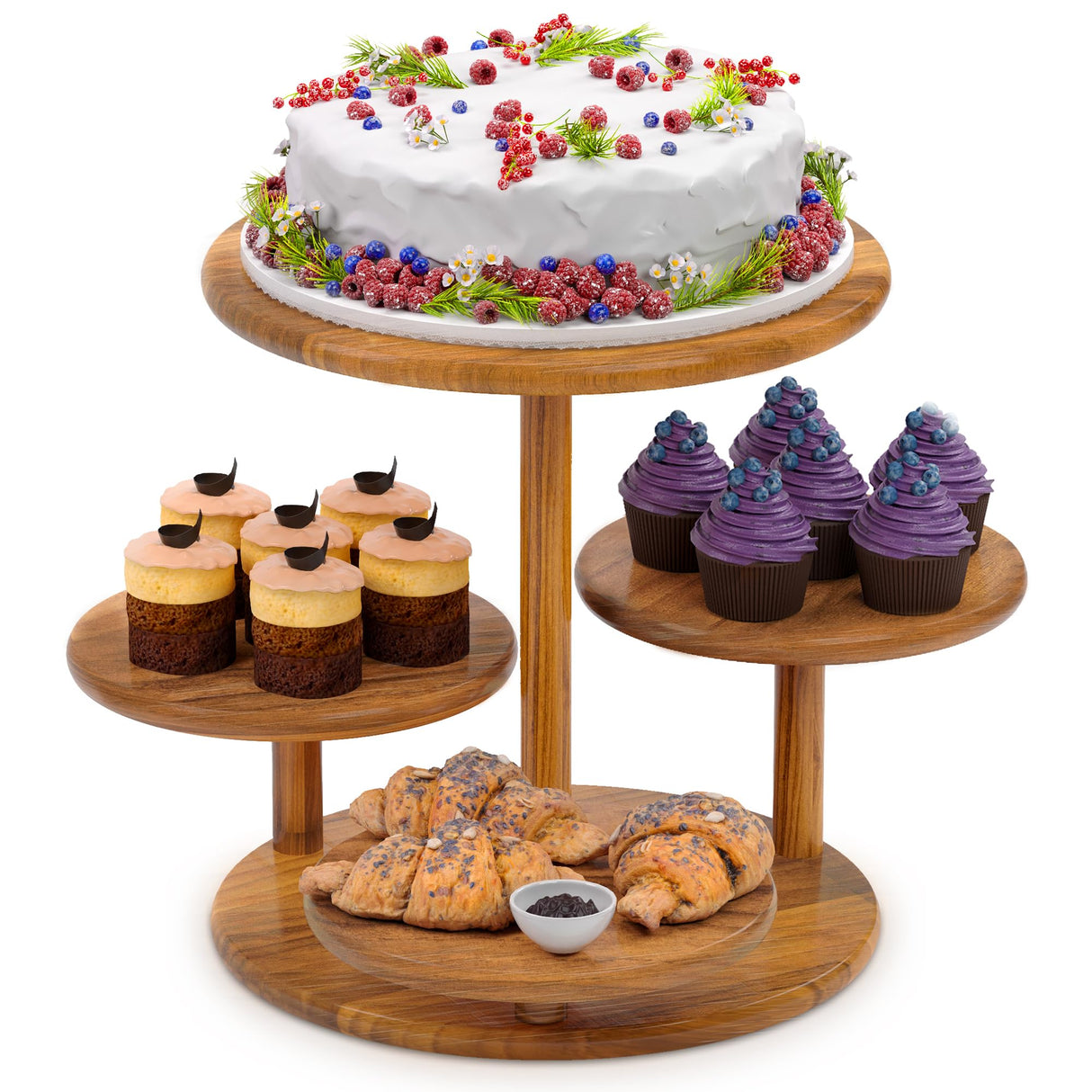 HURZMORO 4 Tier Round Cupcake Tower Stand for 50 Cupcakes,Wood Cake Stand with Tiered Tray Decor,Farmhouse Tiered Tray Decor,Cupcake Display for Birthday Graduation Baby Shower Tea Party HURZMORO