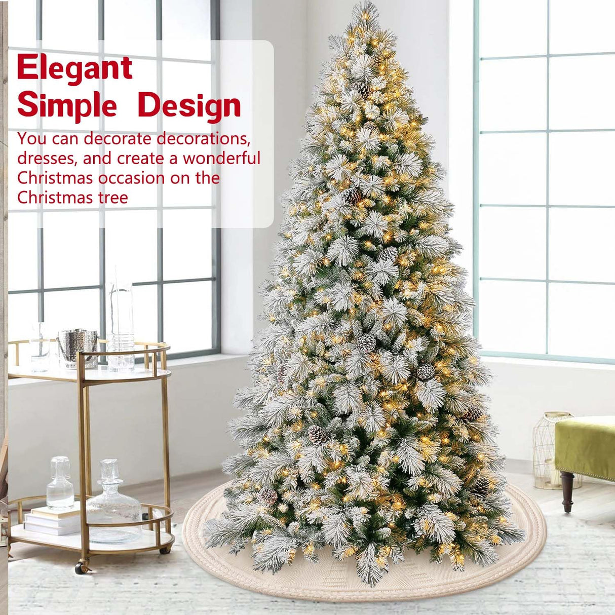 EIMMBD Christmas Tree Skirt, 48 inches Cable Knit Knitted Thick Rustic Christmas Tree Decoration for Xmas Indoor Home Holiday (Cream) EIMMBD