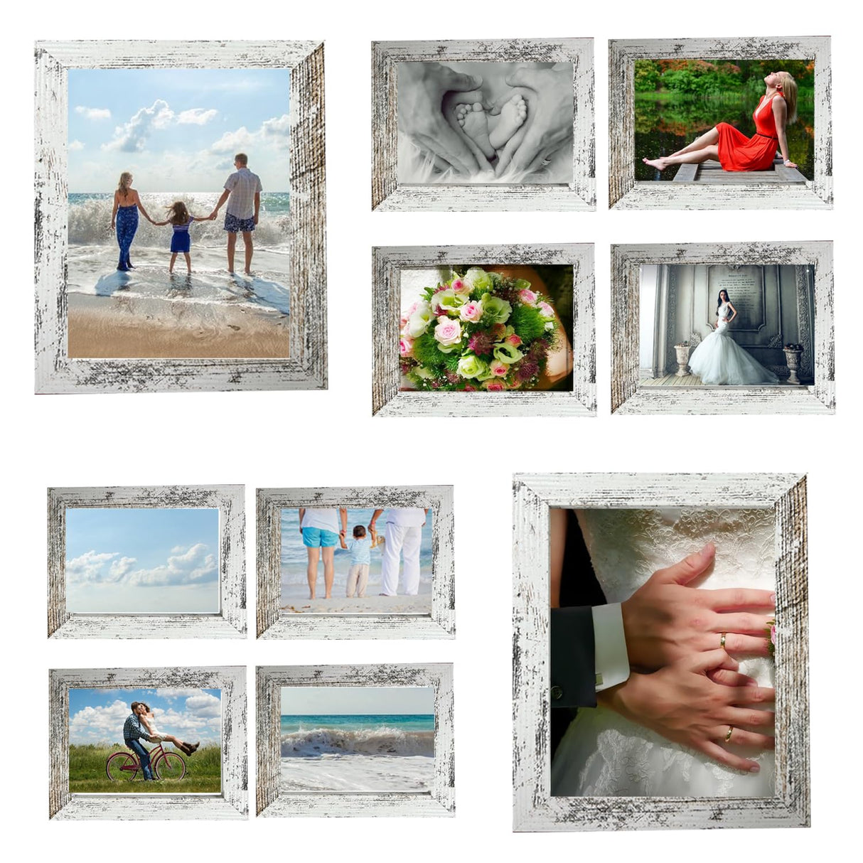 Rustic Picture Frames,10 Pack Collage Picture Frames,Gallery Wall Frame Set with Two 8x10, Four 5x7, Four 4x6, Farmhouse wood Photo Frames for living room Wall Gallery Decor or Desk, rustic white Pacome