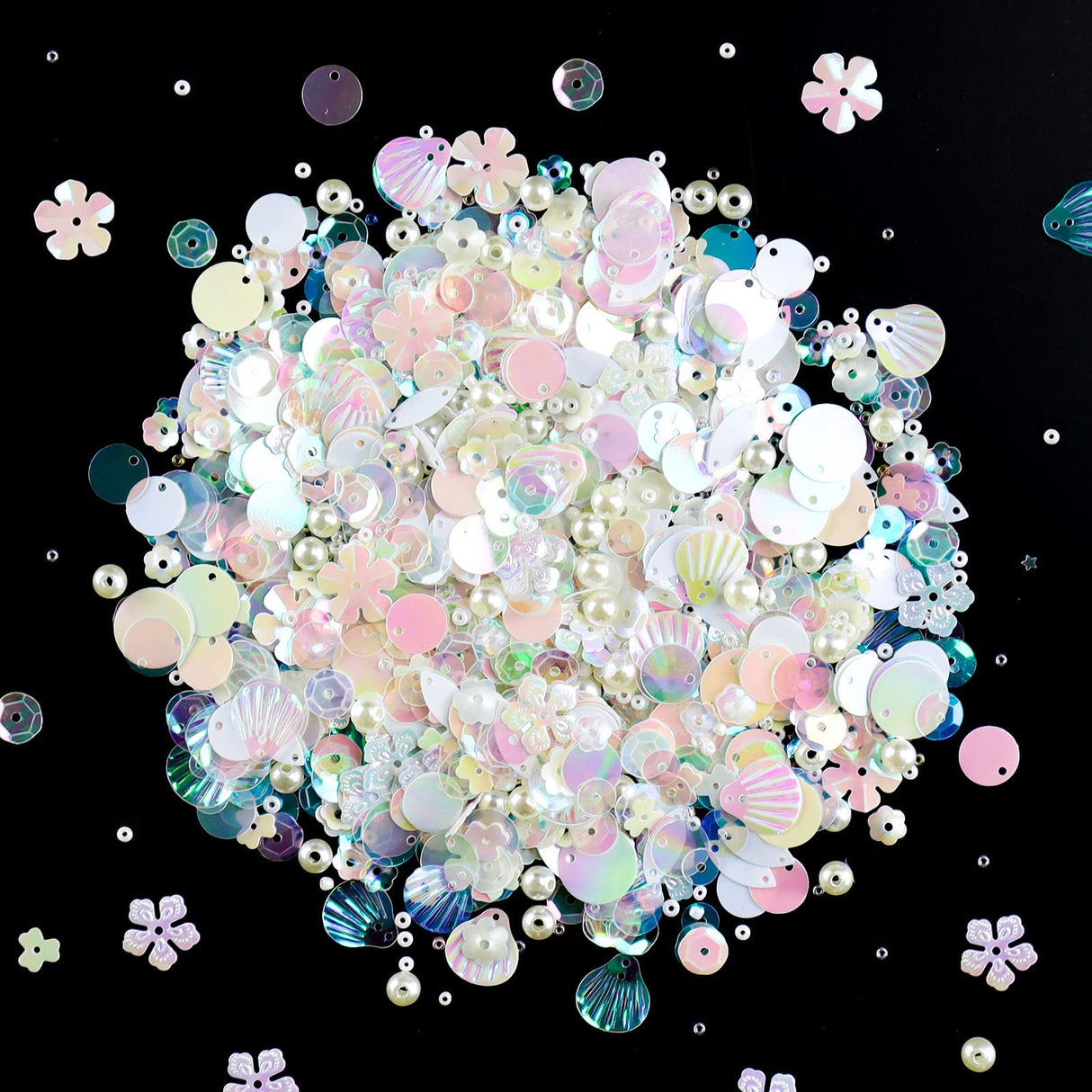 LEEFONE Mixed Clear White Sequins and Spangles Beads Craft Supplies, Crystal Iridescent Spangles and Pearl Beads, Variety Sequins Beads for Crafts, Sewing, DIY Art Crafts, Embroidery LEEFONE