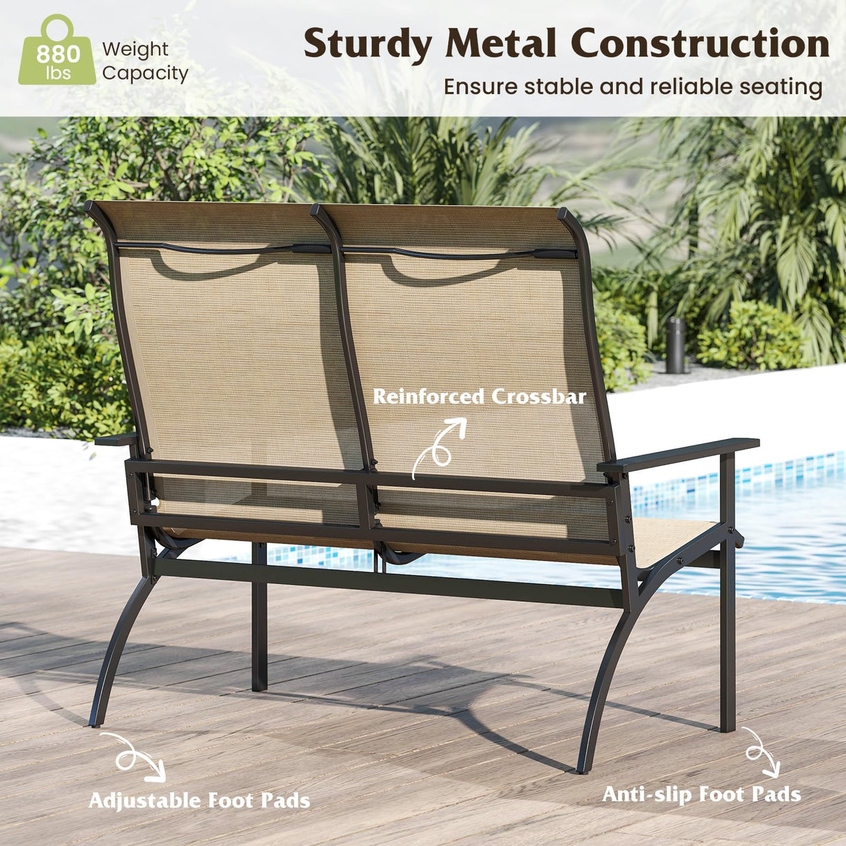 Tangkula Outdoor Adirondack Bench Chair, 2-Person Patio Garden Bench with High Back and Armrests, 880 lbs Weight Capacity, Front Porch Loveseat Furniture for Deck, Lawn and Backyard (Coffee) Tangkula