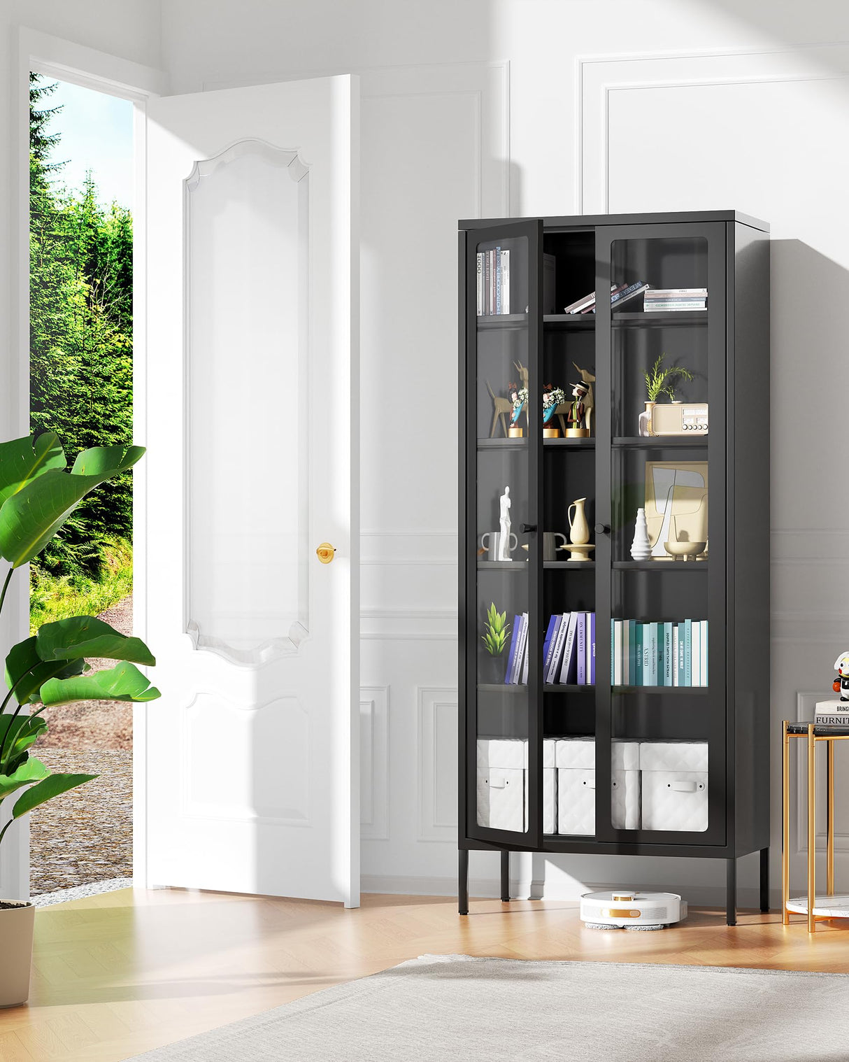 Bonusall Display Cabinet with Glass Doors,67” Metal Display Curio Cabinet with Glass Doors and 4 Adjustable Shelves for Collectibles,Home Office,Living Room,Gaming Room(Black) Bonusall