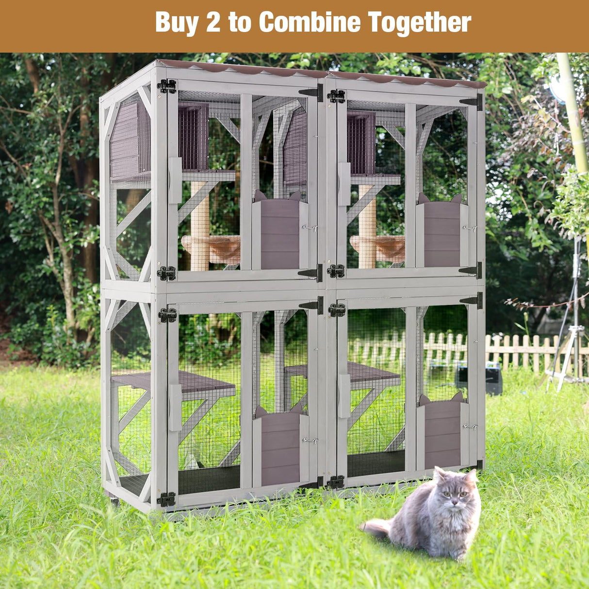 Catio Outdoor Cat Enclosure, 4 Tiers Outdoor Cat House with Wheels, Kitty Cages Indoor Large Window Catio -Waterproof Roof Suumerpety