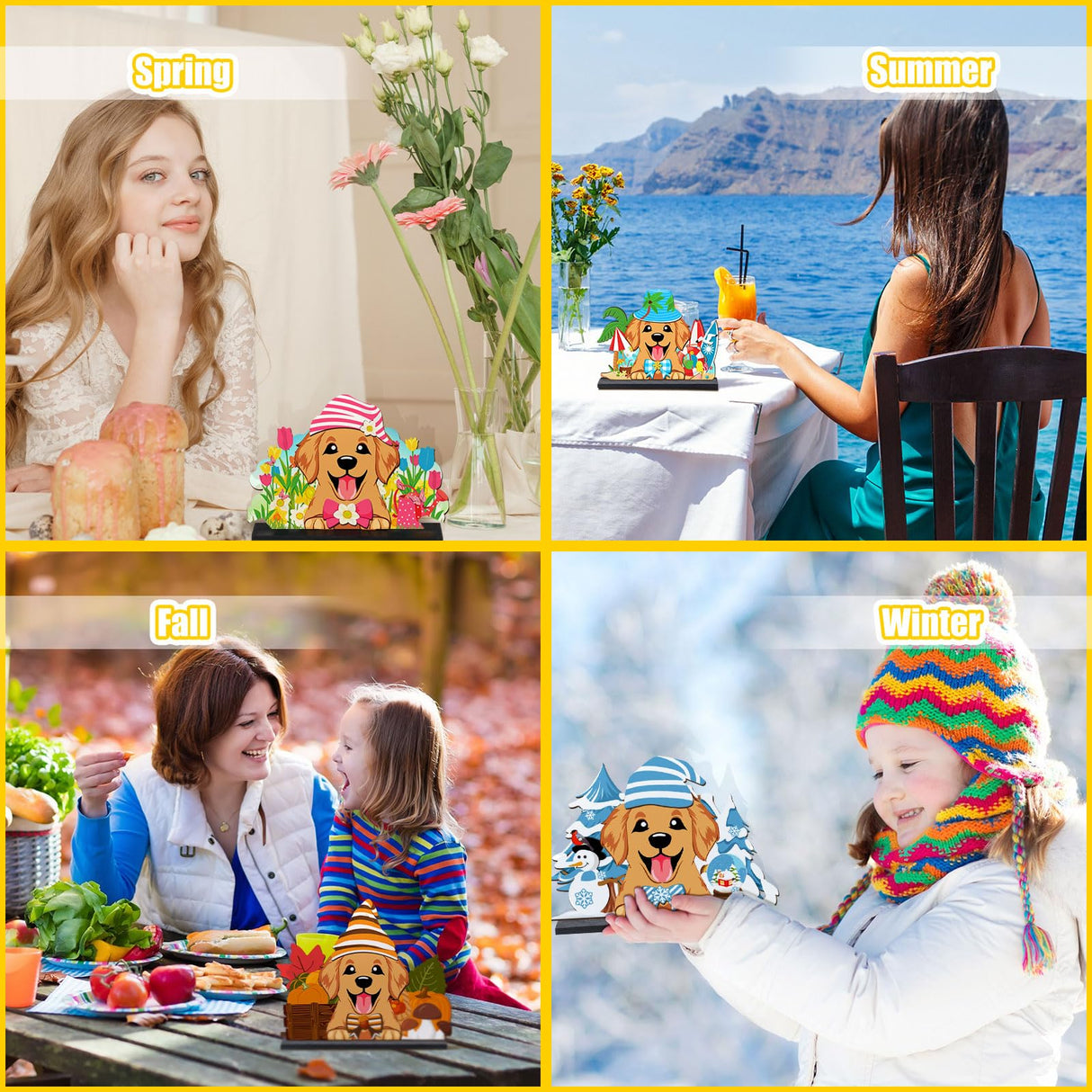 Vercraft 61 Pcs Interchangeable Christmas Table Decor Dog Seasonal Wooden Table Sign Winter Interchangeable Centerpiece Set Farmhouse Tiered Tray Christmas Home Kitchen Decor for Pet Lover Gift Vercraft